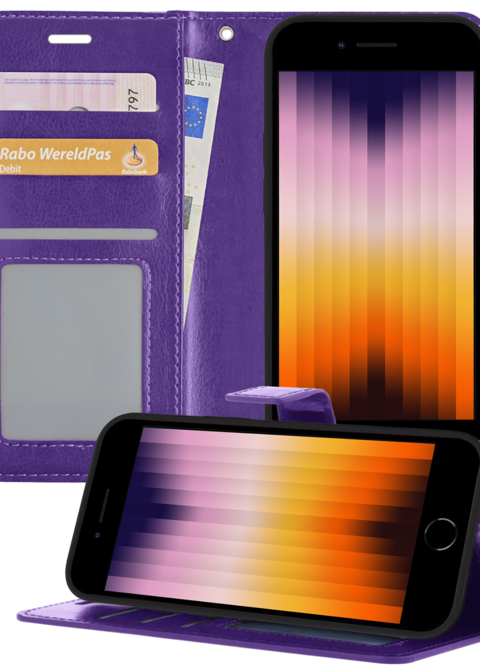 BTH Hoes voor iPhone SE 2022 Hoesje Book Case Hoes - Hoes voor iPhone SE 2022 Hoes Wallet Case Hoesje - Paars