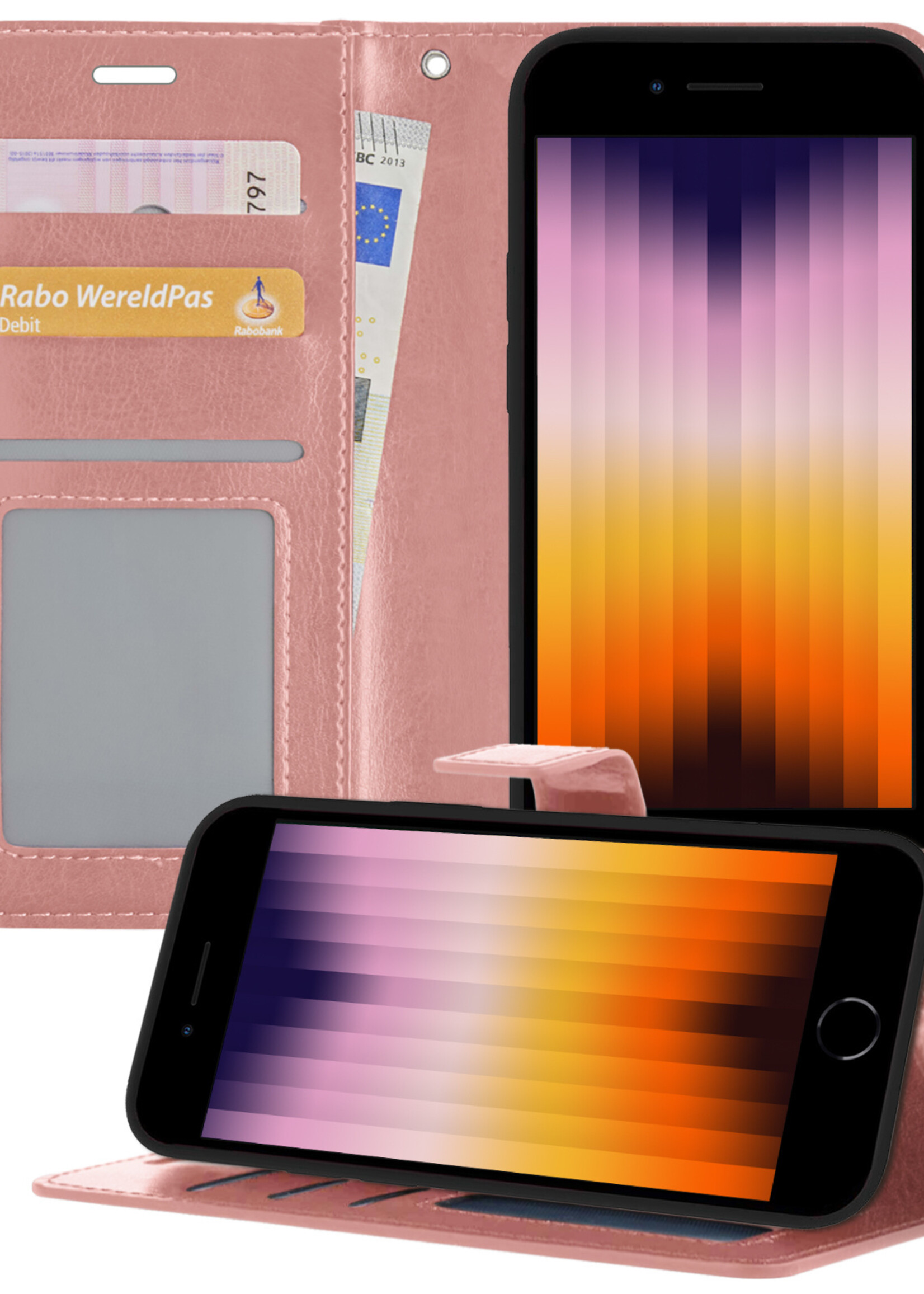 BTH Hoes voor iPhone SE 2022 Hoesje Book Case Hoes - Hoes voor iPhone SE 2022 Hoes Wallet Case Hoesje - Rose Goud