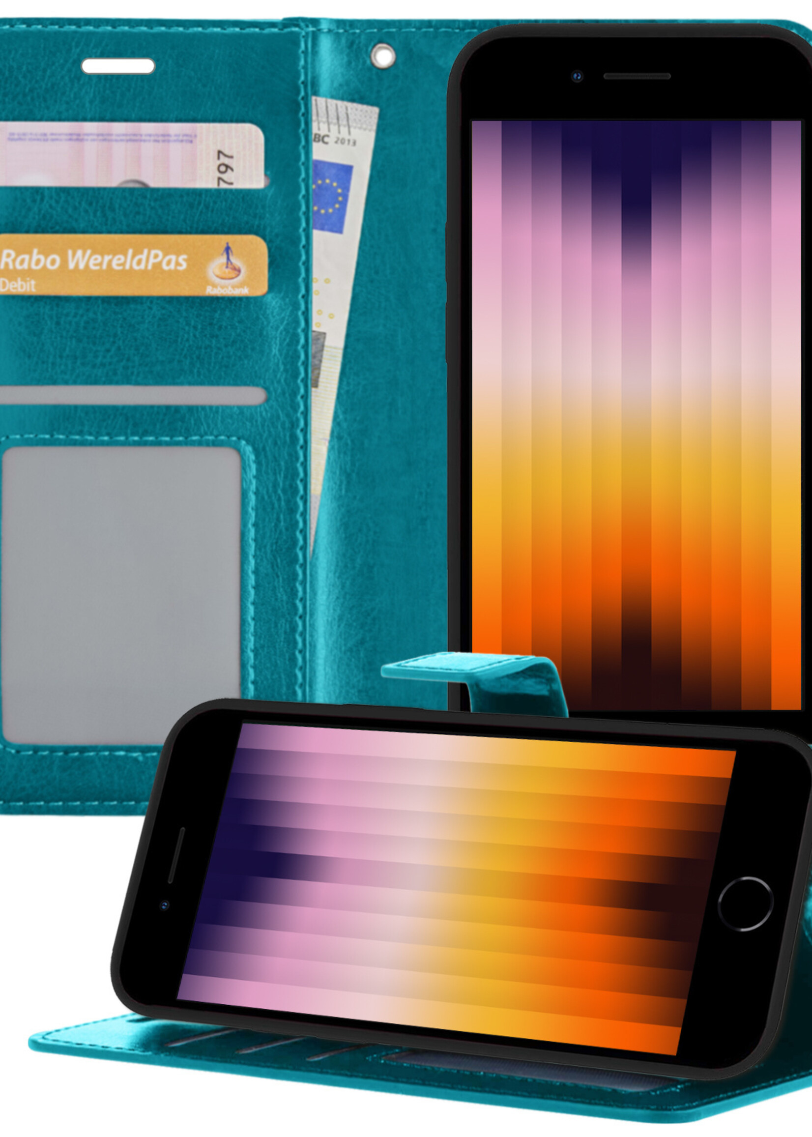 BTH Hoes voor iPhone SE 2022 Hoesje Book Case Hoes - Hoes voor iPhone SE 2022 Hoes Wallet Case Hoesje - Turquoise