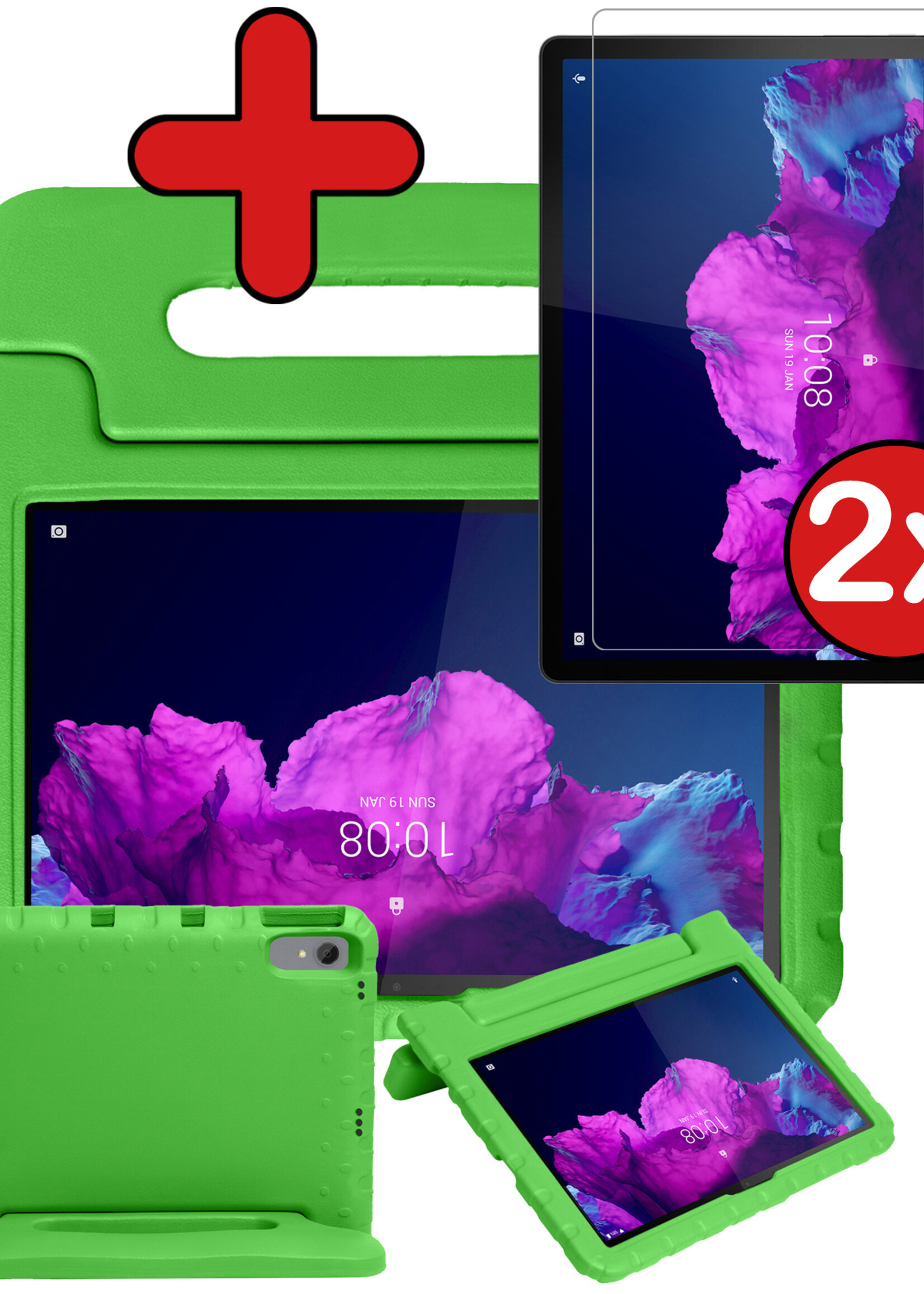 BTH Kinderhoes Geschikt voor Lenovo Tab P11 Hoes Kinder Hoesje Kids Case Cover Kidsproof Met 2x Screenprotector - Hoesje Geschikt voor Lenovo Tab P11 Hoesje Kinder Hoes - Groen