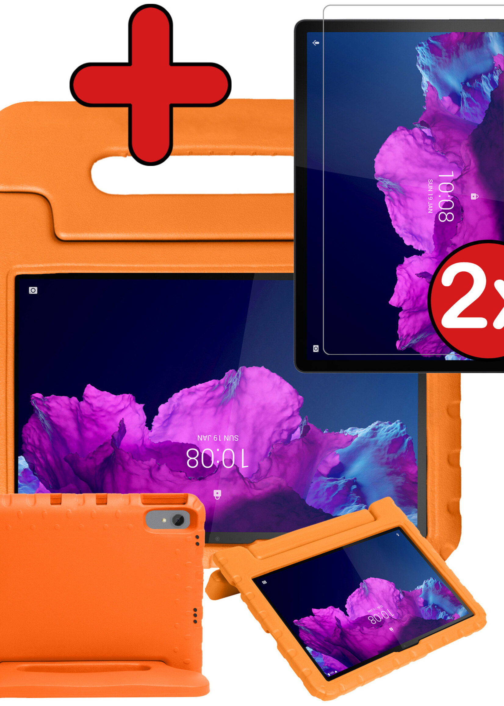 BTH Kinderhoes Geschikt voor Lenovo Tab P11 Hoes Kinder Hoesje Kids Case Cover Kidsproof Met 2x Screenprotector - Hoesje Geschikt voor Lenovo Tab P11 Hoesje Kinder Hoes - Oranje