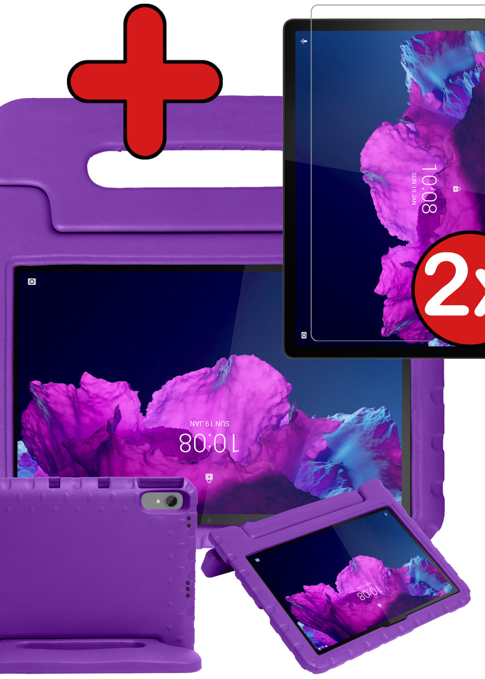 BTH Kinderhoes Geschikt voor Lenovo Tab P11 Hoes Kinder Hoesje Kids Case Cover Kidsproof Met 2x Screenprotector - Hoesje Geschikt voor Lenovo Tab P11 Hoesje Kinder Hoes - Paars