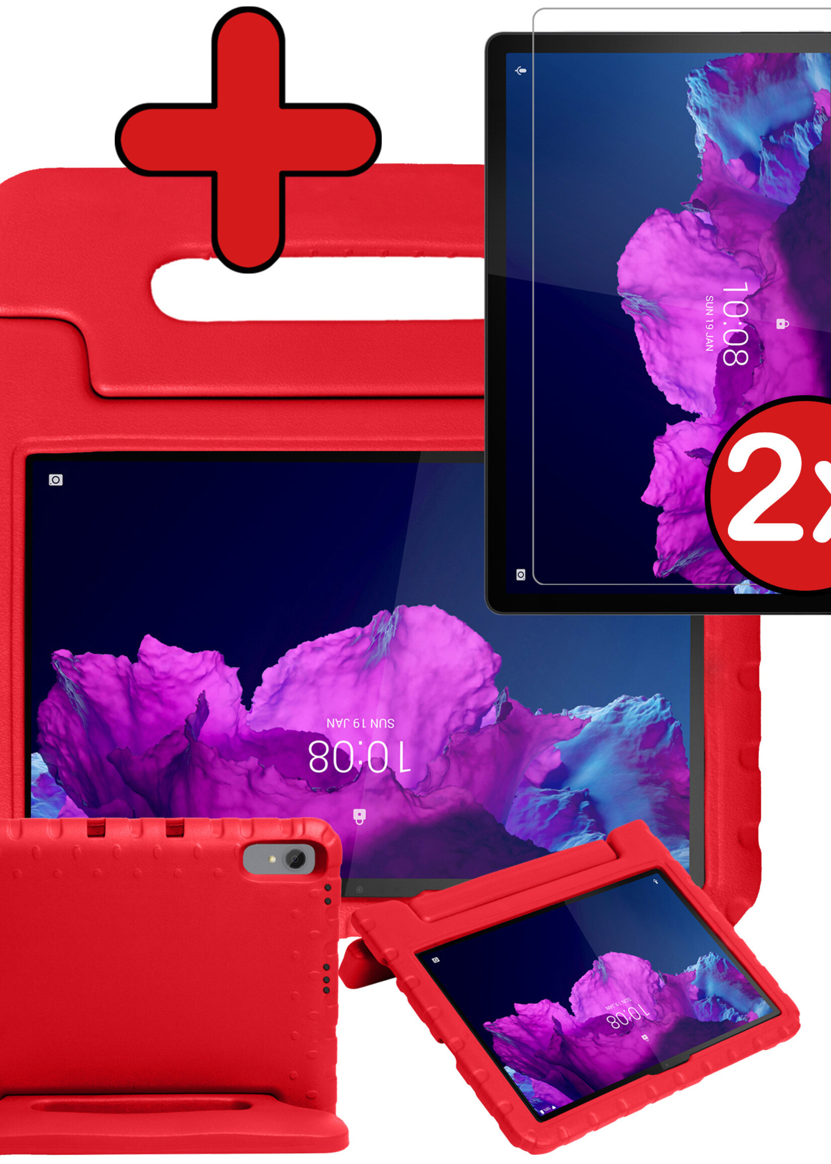 BTH Kinderhoes Geschikt voor Lenovo Tab P11 Hoes Kinder Hoesje Kids Case Cover Kidsproof Met 2x Screenprotector - Hoesje Geschikt voor Lenovo Tab P11 Hoesje Kinder Hoes - Rood