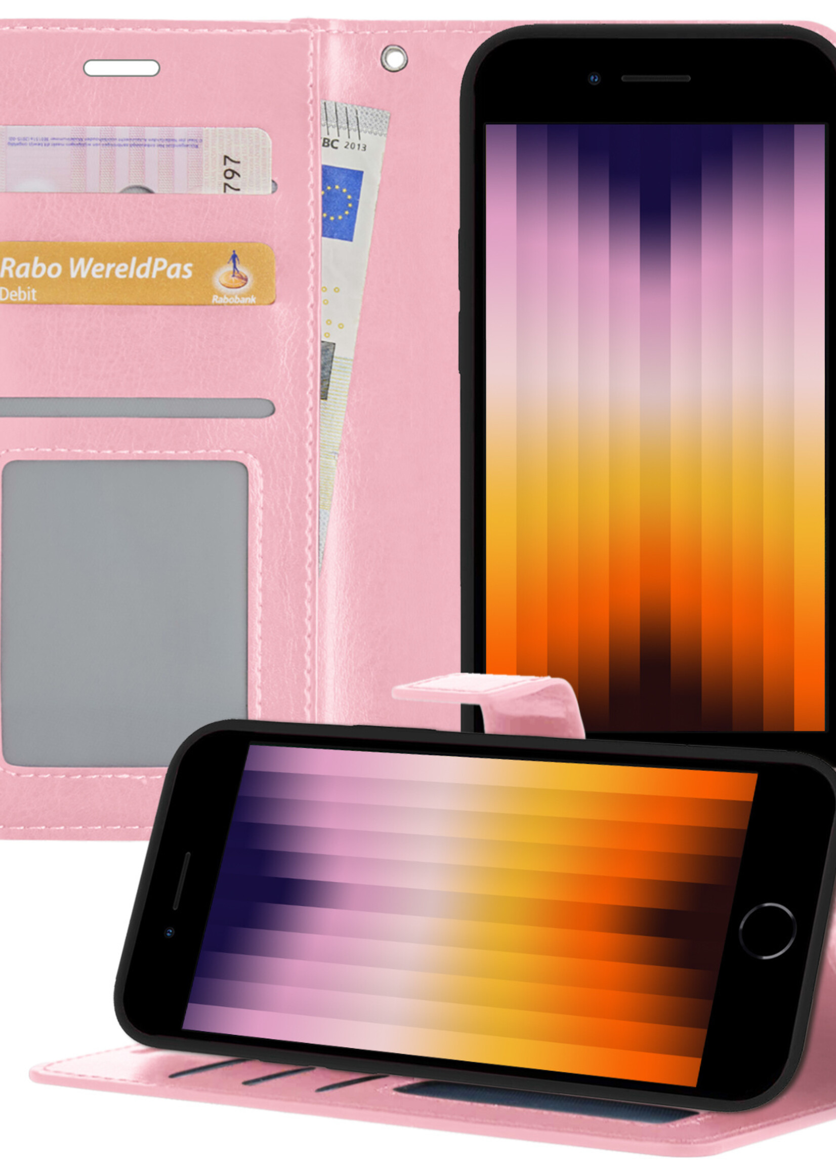 BTH Hoes voor iPhone SE 2022 Hoesje Book Case Hoes - Hoes voor iPhone SE 2022 Hoes Wallet Case Hoesje - Licht Roze