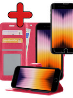 BTH BTH iPhone SE 2022 Hoesje Bookcase Met Screenprotector - Donkerroze