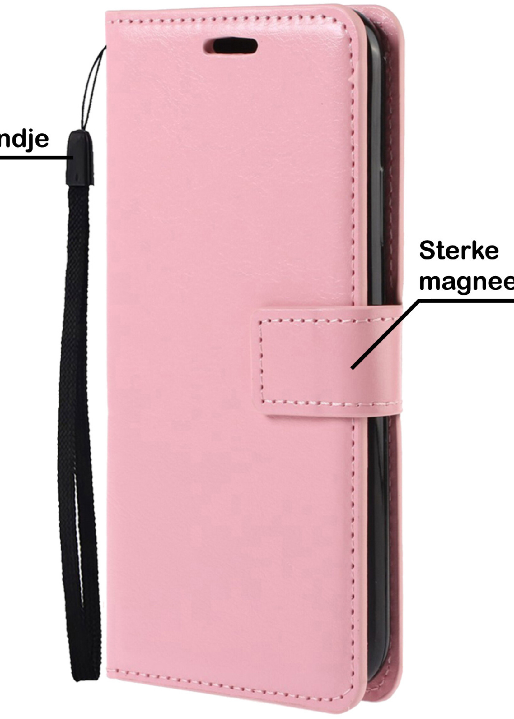 BTH Hoesje Geschikt voor iPhone SE 2022 Hoesje Book Case Hoes Portemonnee Cover Walletcase Met Screenprotector - Hoes Geschikt voor iPhone SE (2022) Hoes Bookcase Hoesje - Lichtroze