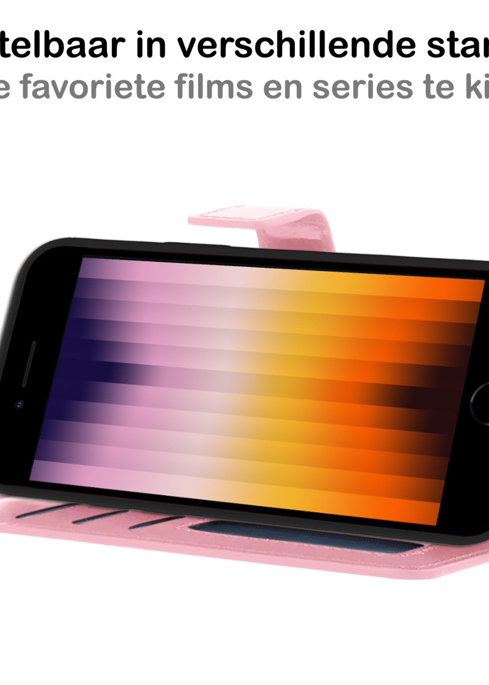 BTH Hoesje Geschikt voor iPhone SE 2022 Hoesje Book Case Hoes Portemonnee Cover Walletcase Met Screenprotector - Hoes Geschikt voor iPhone SE (2022) Hoes Bookcase Hoesje - Lichtroze