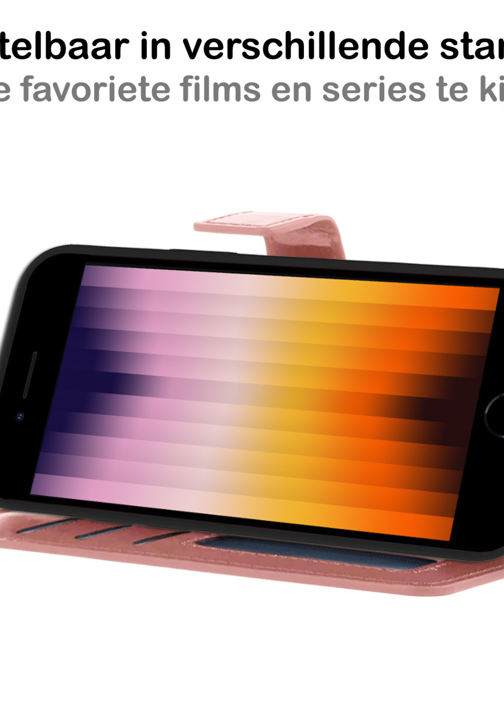 BTH Hoesje Geschikt voor iPhone SE 2022 Hoesje Book Case Hoes Portemonnee Cover Walletcase Met Screenprotector - Hoes Geschikt voor iPhone SE (2022) Hoes Bookcase Hoesje - Rosé goud