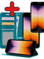 BTH BTH iPhone SE 2022 Hoesje Bookcase Met Screenprotector - Turquoise