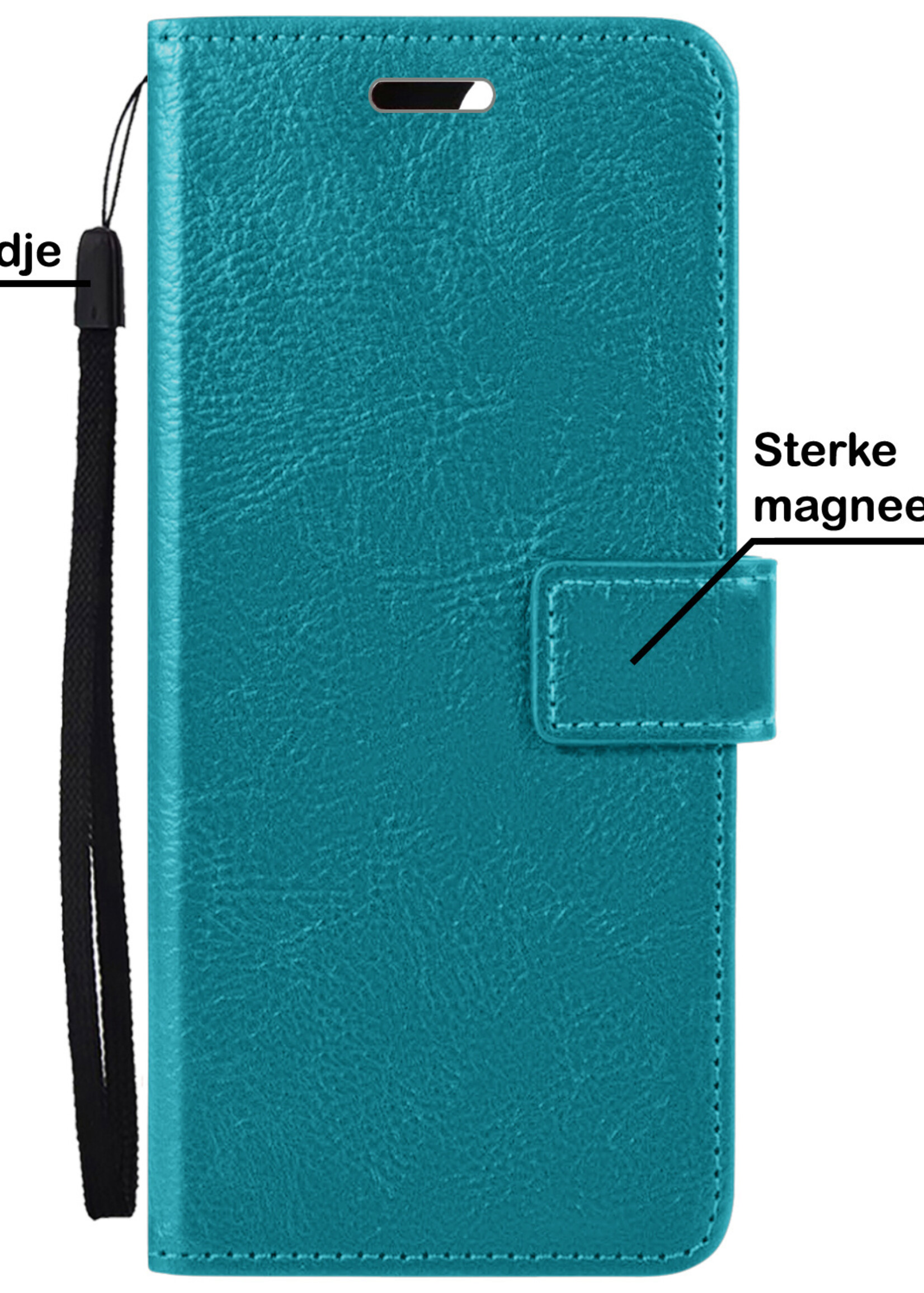 BTH Hoesje Geschikt voor iPhone SE 2022 Hoesje Book Case Hoes Portemonnee Cover Walletcase Met Screenprotector - Hoes Geschikt voor iPhone SE (2022) Hoes Bookcase Hoesje - Turquoise
