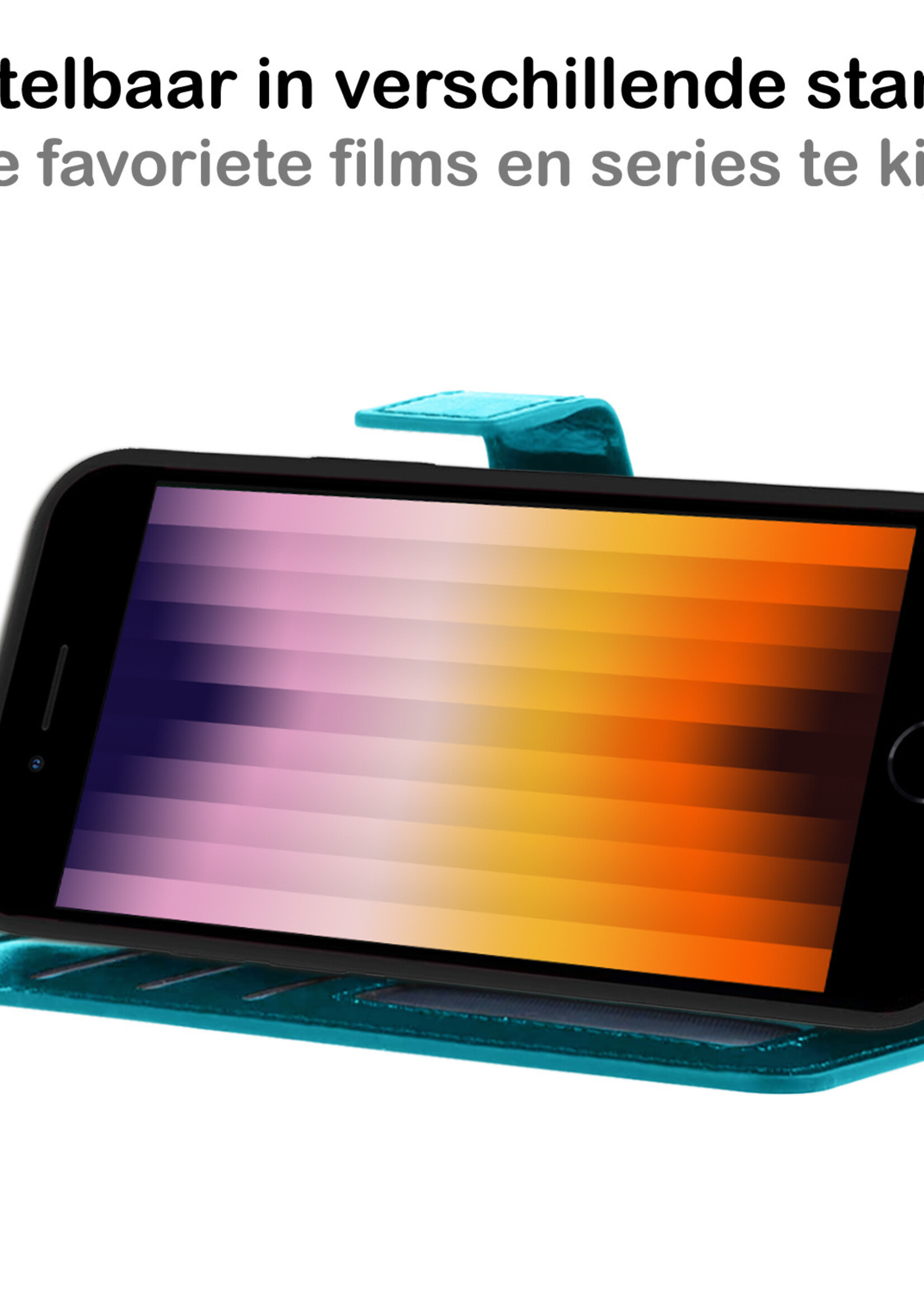 BTH Hoesje Geschikt voor iPhone SE 2022 Hoesje Book Case Hoes Portemonnee Cover Walletcase Met Screenprotector - Hoes Geschikt voor iPhone SE (2022) Hoes Bookcase Hoesje - Turquoise