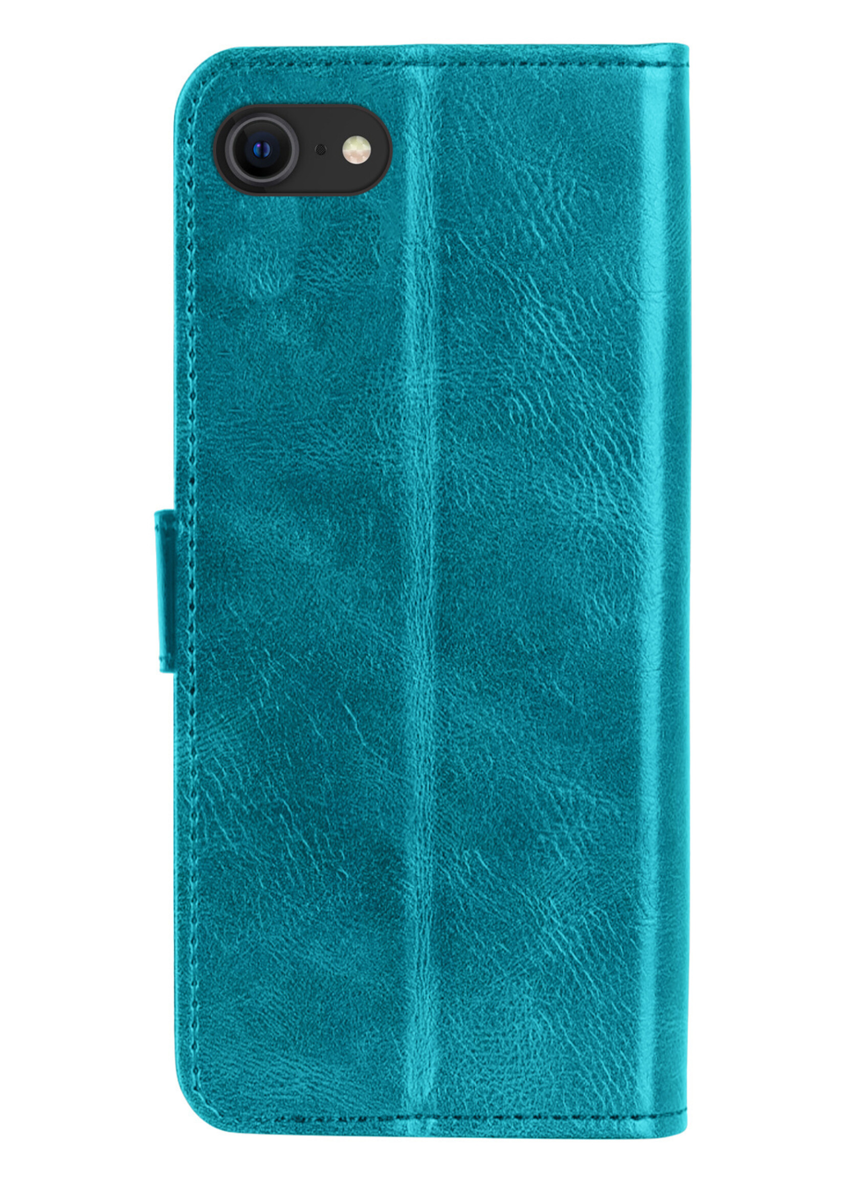 BTH Hoesje Geschikt voor iPhone SE 2022 Hoesje Book Case Hoes Portemonnee Cover Walletcase Met Screenprotector - Hoes Geschikt voor iPhone SE (2022) Hoes Bookcase Hoesje - Turquoise
