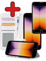 BTH BTH iPhone SE 2022 Hoesje Bookcase Met Screenprotector - Wit