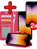 BTH BTH iPhone SE 2022 Hoesje Bookcase Met Screenprotector - Donkerroze