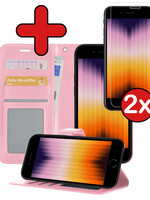 BTH BTH iPhone SE 2022 Hoesje Bookcase Met Screenprotector - Lichtroze