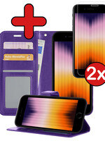 BTH BTH iPhone SE 2022 Hoesje Bookcase Met Screenprotector - Paars