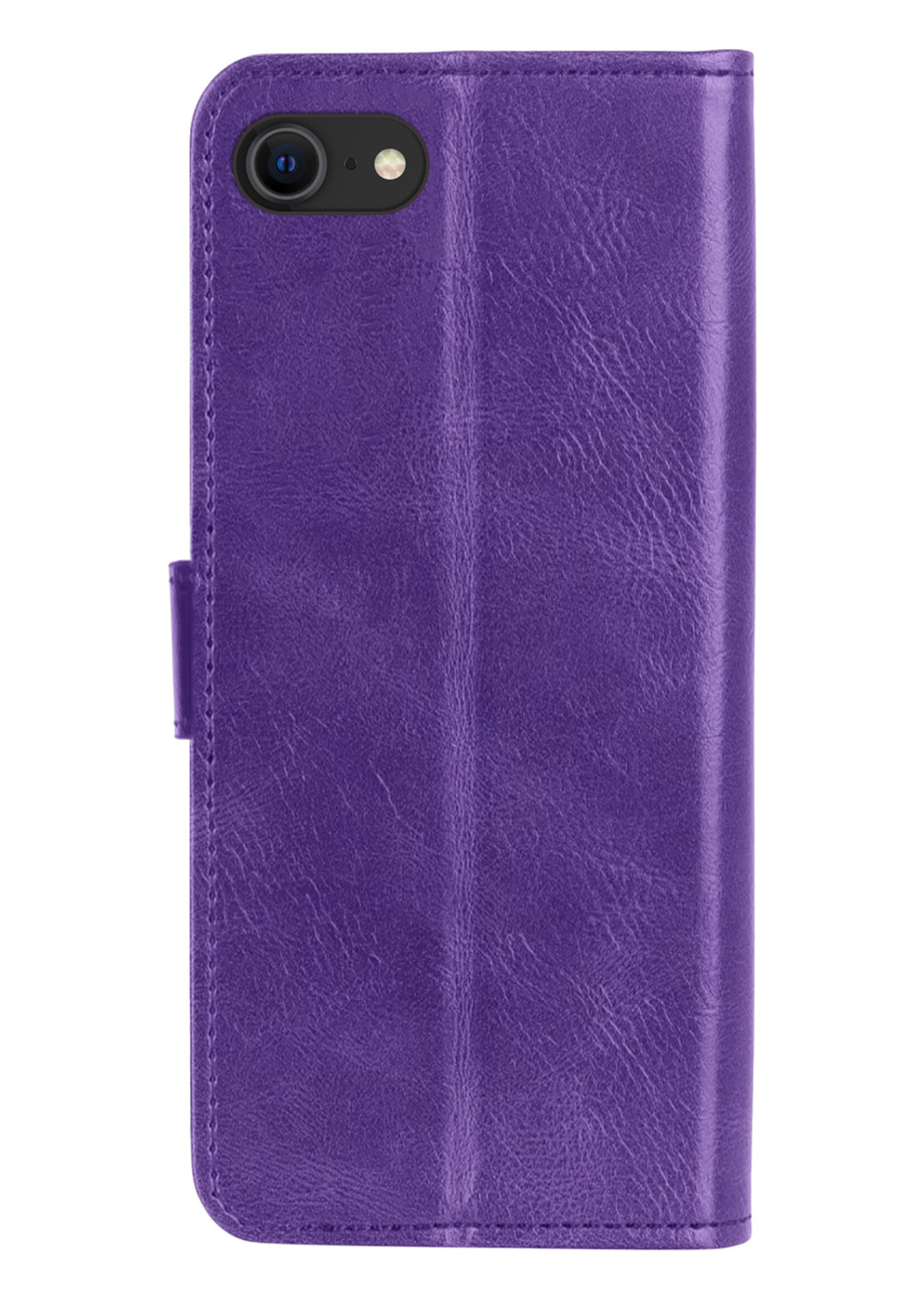 BTH Hoesje Geschikt voor iPhone SE 2022 Hoesje Book Case Hoes Portemonnee Cover Walletcase Met 2x Screenprotector - Hoes Geschikt voor iPhone SE (2022) Hoes Bookcase Hoesje - Paars