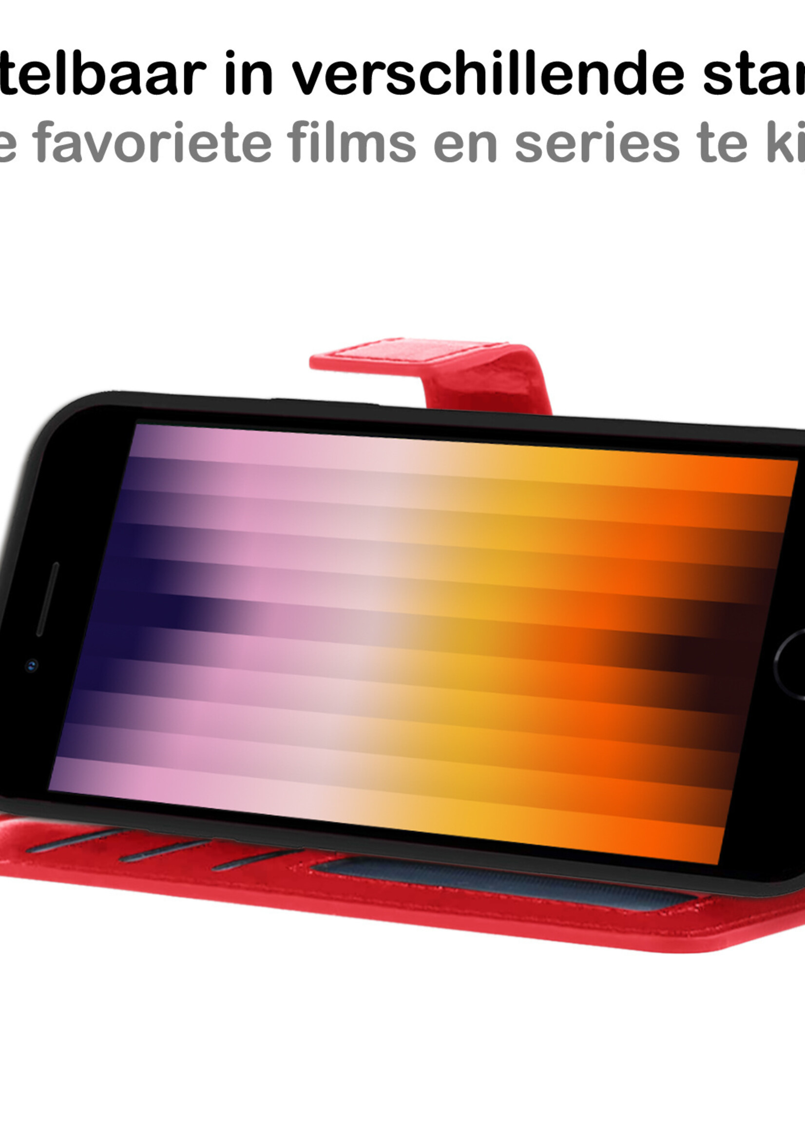 BTH Hoesje Geschikt voor iPhone SE 2022 Hoesje Book Case Hoes Portemonnee Cover Walletcase Met 2x Screenprotector - Hoes Geschikt voor iPhone SE (2022) Hoes Bookcase Hoesje - Rood