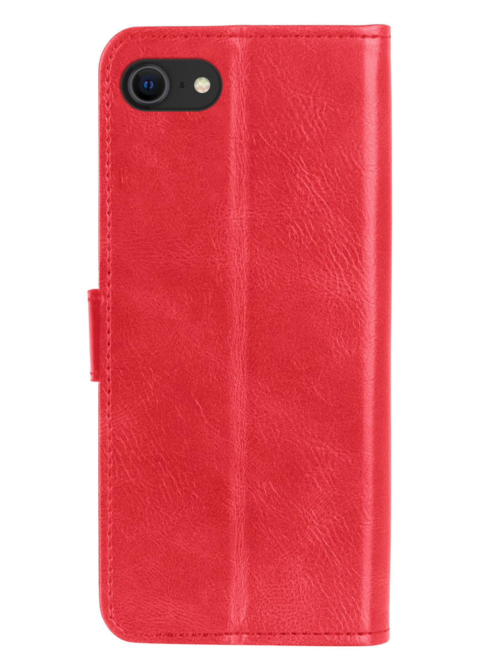BTH Hoesje Geschikt voor iPhone SE 2022 Hoesje Book Case Hoes Portemonnee Cover Walletcase Met 2x Screenprotector - Hoes Geschikt voor iPhone SE (2022) Hoes Bookcase Hoesje - Rood