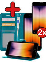 BTH BTH iPhone SE 2022 Hoesje Bookcase Met Screenprotector - Turquoise