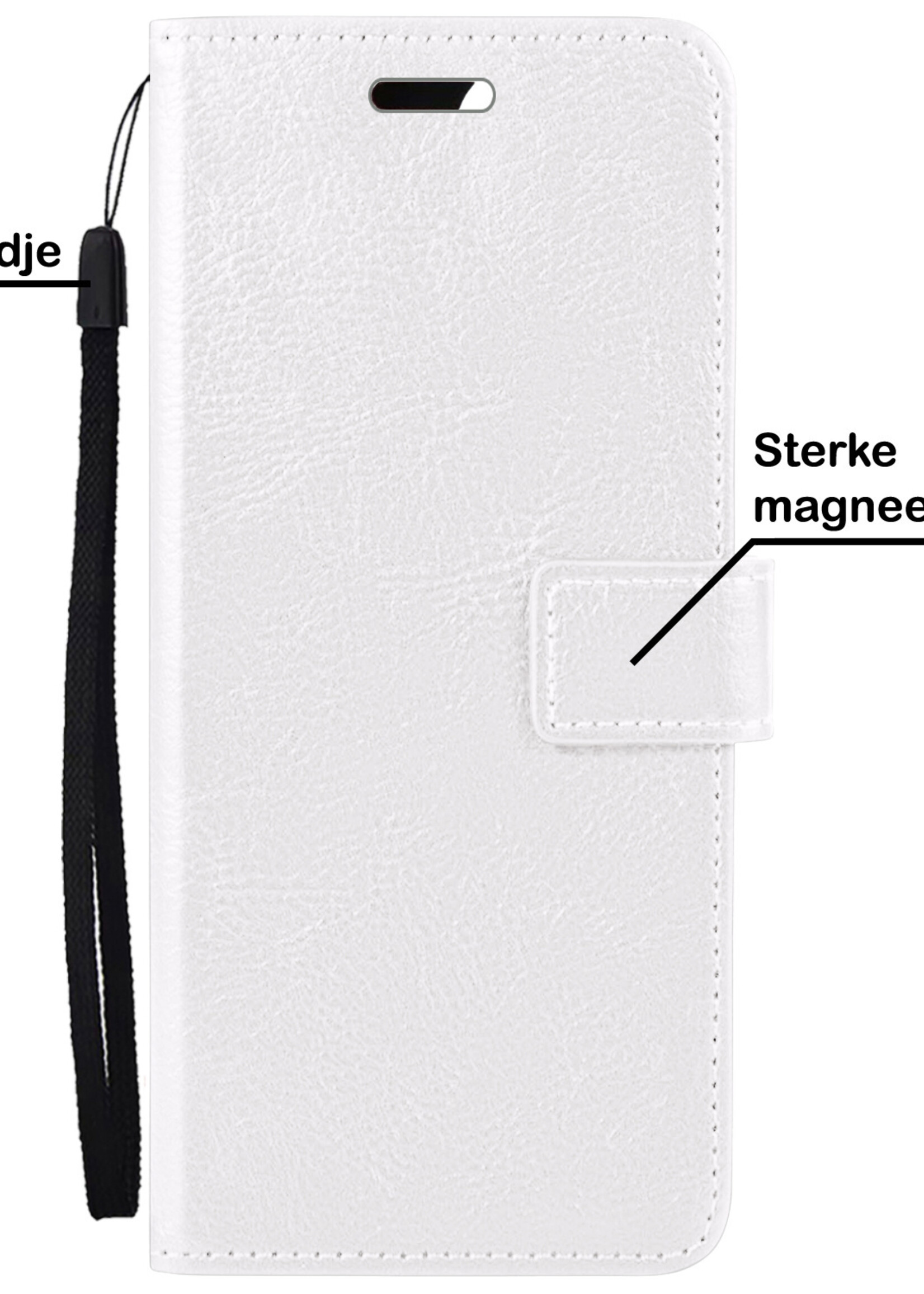 BTH Hoesje Geschikt voor iPhone SE 2022 Hoesje Book Case Hoes Portemonnee Cover Walletcase Met 2x Screenprotector - Hoes Geschikt voor iPhone SE (2022) Hoes Bookcase Hoesje - Wit