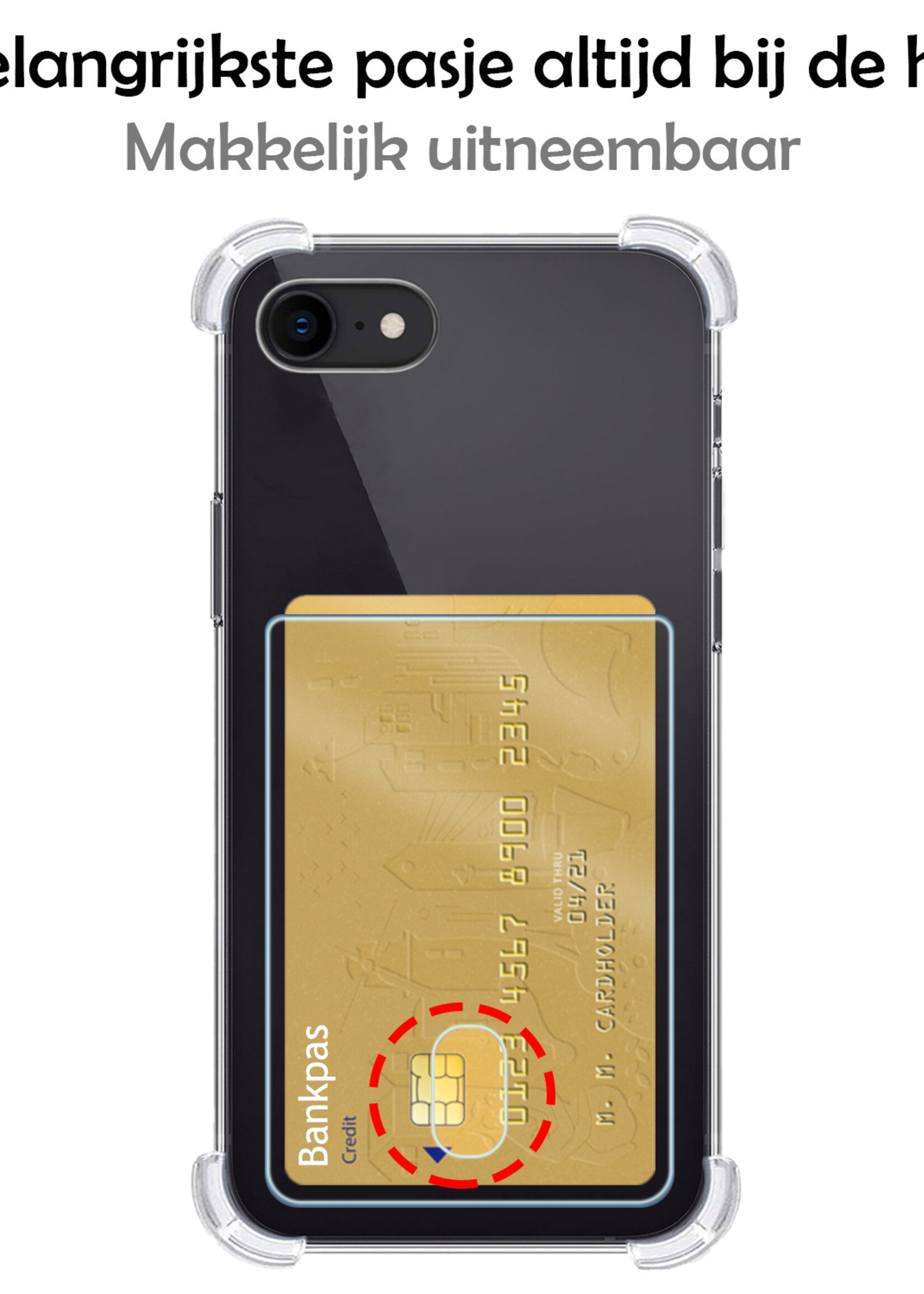 BTH Hoesje Geschikt voor iPhone SE 2022 Hoesje Met Pasjeshouder Siliconen Case Met Kaarthouder Met Screenprotector - Hoes Geschikt voor iPhone SE (2022) Hoesje Shock Proof Case - Transparant