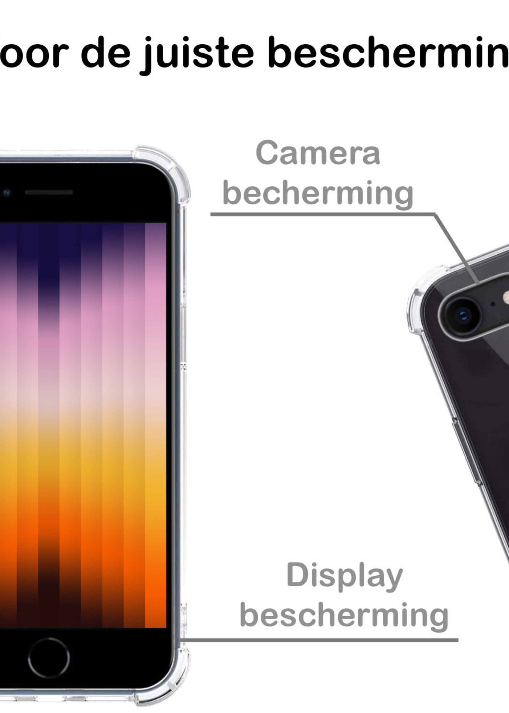 BTH Hoesje Geschikt voor iPhone SE 2022 Hoesje Met Pasjeshouder Siliconen Case Met Kaarthouder Met Screenprotector - Hoes Geschikt voor iPhone SE (2022) Hoesje Shock Proof Case - Transparant
