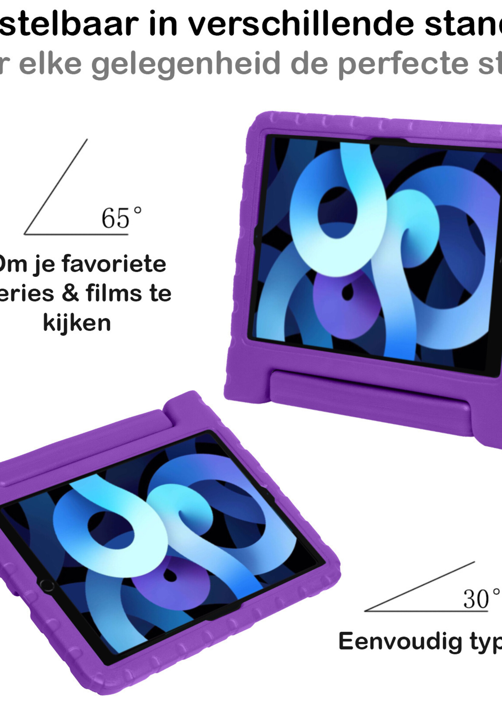 BTH Kinderhoes Geschikt voor iPad Air 2022 Hoes Kinder Hoesje Kids Case Cover Kidsproof Met Screenprotector - Hoesje Geschikt voor iPad Air 5 2022 Hoesje Kinder Hoes - Paars