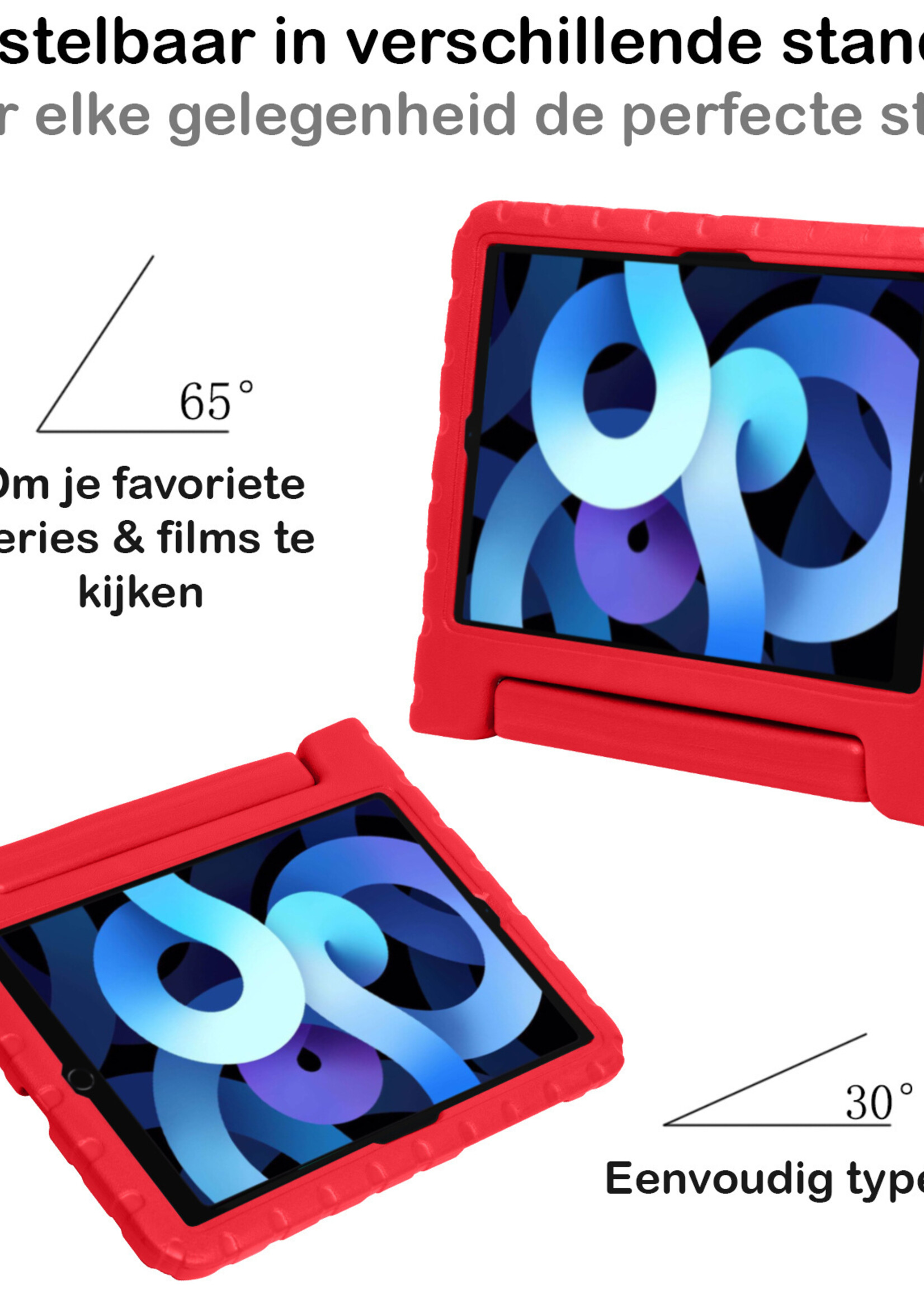 BTH Kinderhoes Geschikt voor iPad Air 2022 Hoes Kinder Hoesje Kids Case Cover Kidsproof Met Screenprotector - Hoesje Geschikt voor iPad Air 5 2022 Hoesje Kinder Hoes - Rood