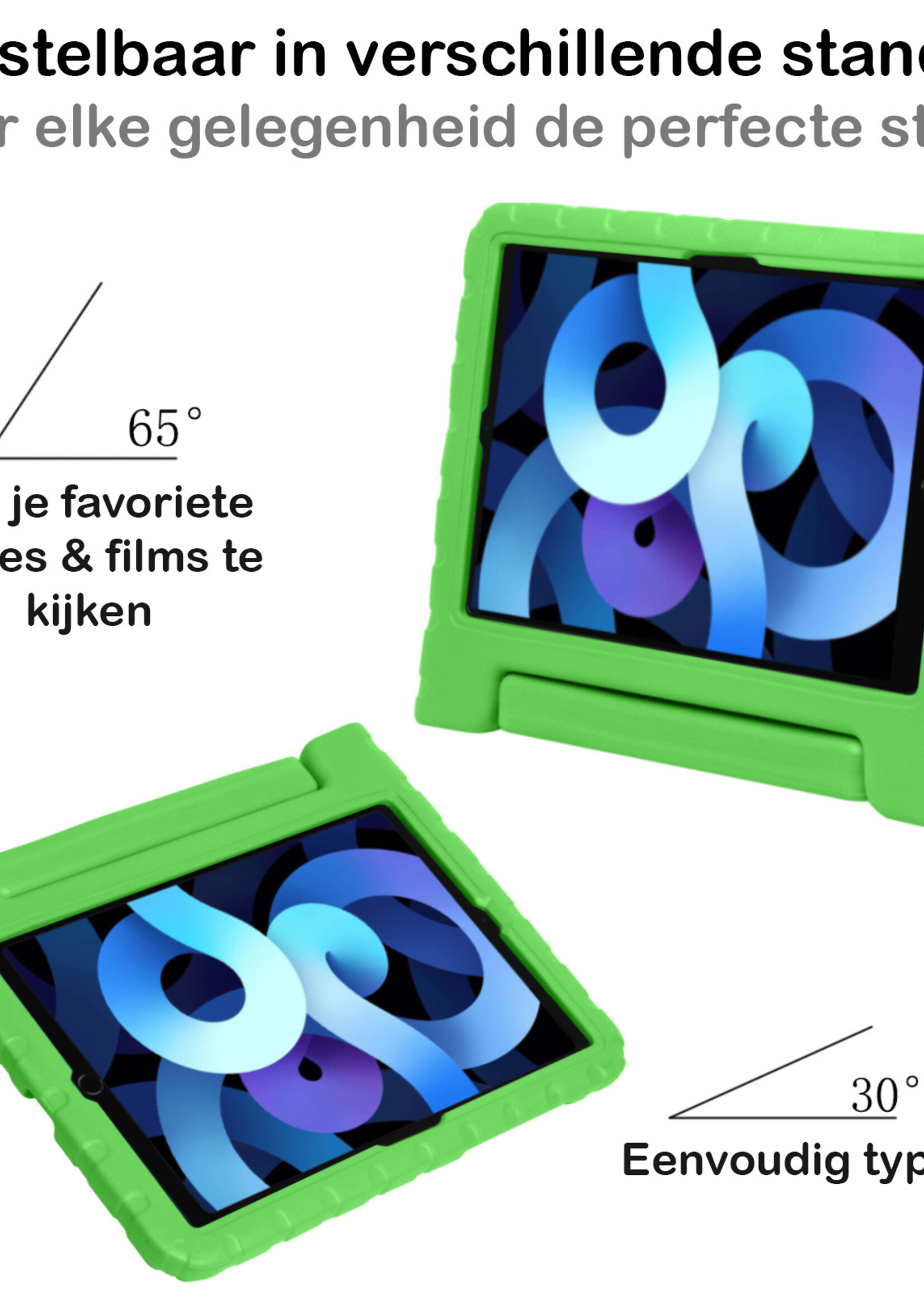 BTH Kinderhoes Geschikt voor iPad Air 2022 Hoes Kinder Hoesje Kids Case Cover Kidsproof Met 2x Screenprotector - Hoesje Geschikt voor iPad Air 5 2022 Hoesje Kinder Hoes - Groen