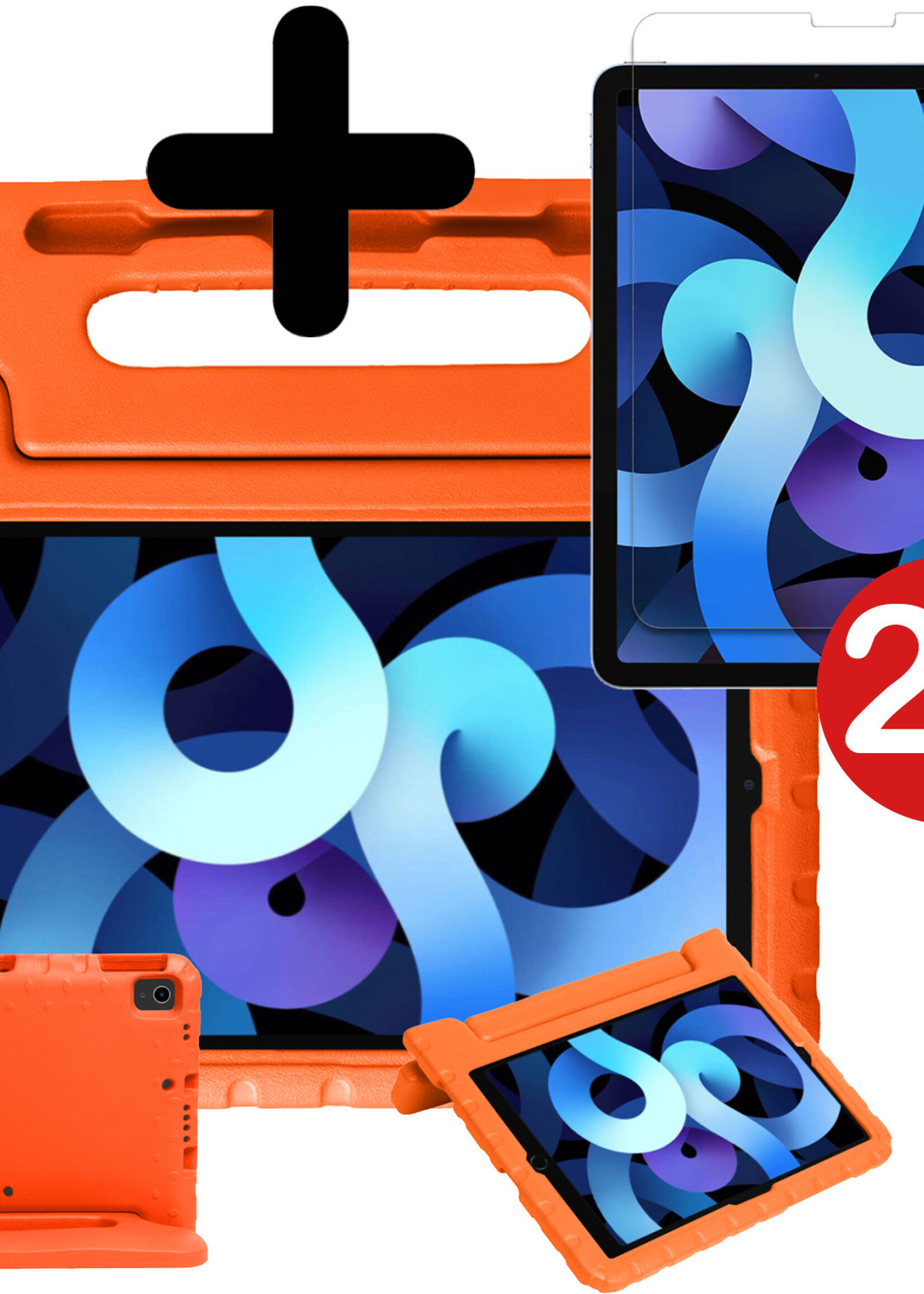 BTH Kinderhoes Geschikt voor iPad Air 2022 Hoes Kinder Hoesje Kids Case Cover Kidsproof Met 2x Screenprotector - Hoesje Geschikt voor iPad Air 5 2022 Hoesje Kinder Hoes - Oranje
