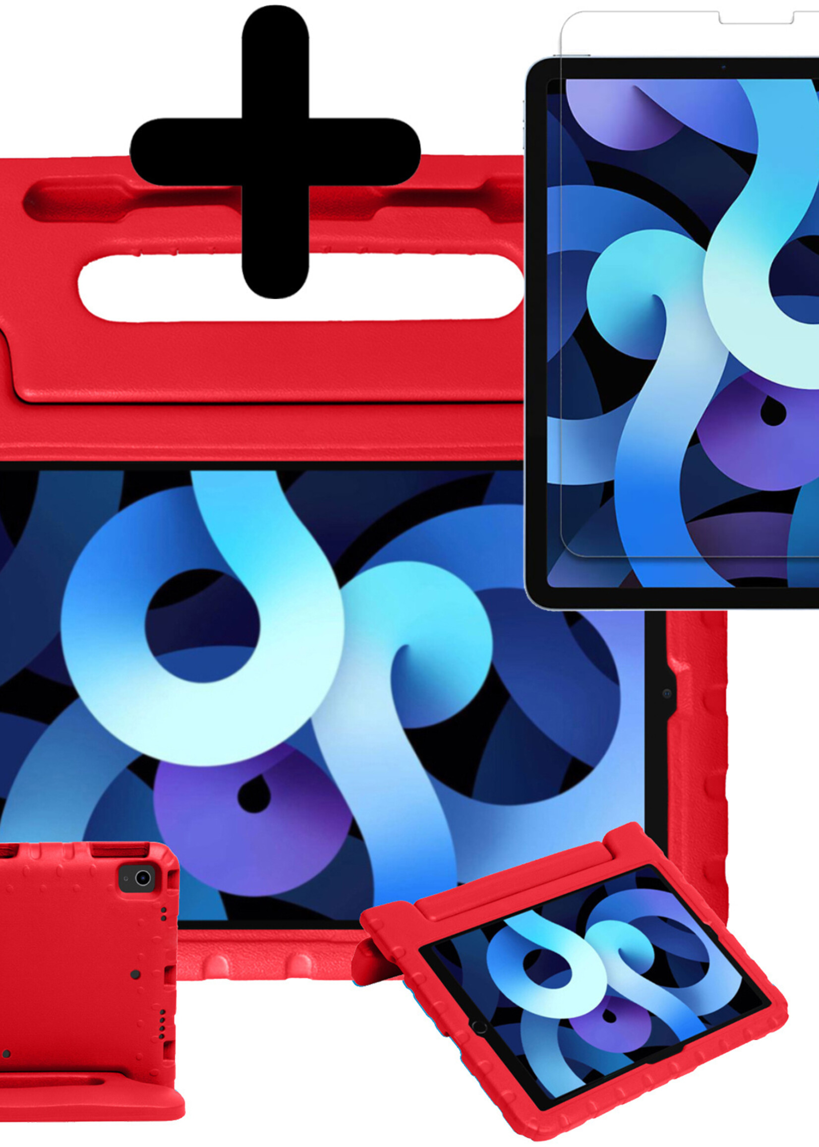 BTH Kinderhoes Geschikt voor iPad Air 2022 Hoes Kinder Hoesje Kids Case Cover Kidsproof Met Screenprotector - Hoesje Geschikt voor iPad Air 5 2022 Hoesje Kinder Hoes - Rood