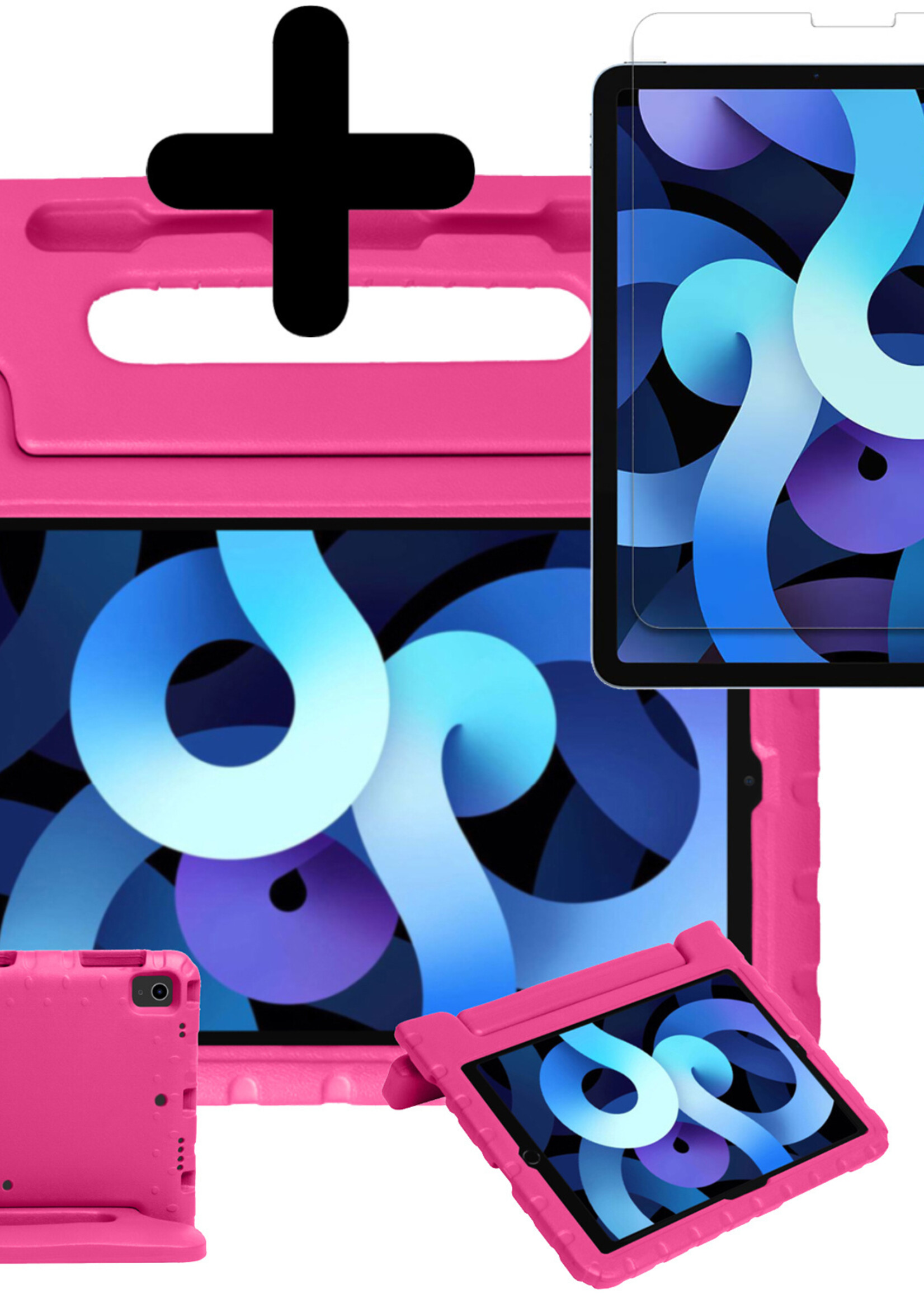 BTH Kinderhoes Geschikt voor iPad Air 2022 Hoes Kinder Hoesje Kids Case Cover Kidsproof Met Screenprotector - Hoesje Geschikt voor iPad Air 5 2022 Hoesje Kinder Hoes - Roze