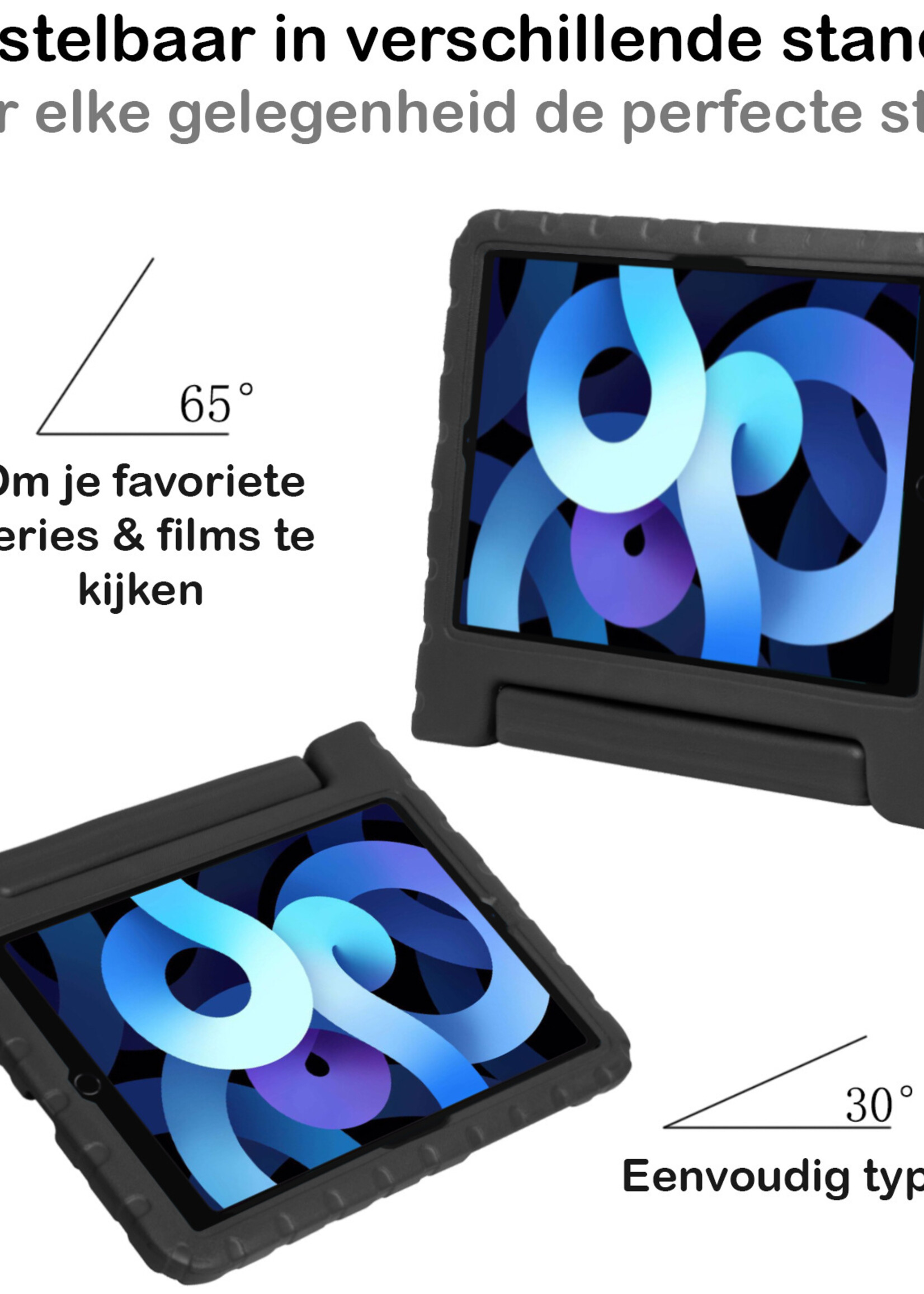 BTH Kinderhoes Geschikt voor iPad Air 2022 Hoes Kinder Hoesje Kids Case Cover Kidsproof Met 2x Screenprotector - Hoesje Geschikt voor iPad Air 5 2022 Hoesje Kinder Hoes - Zwart