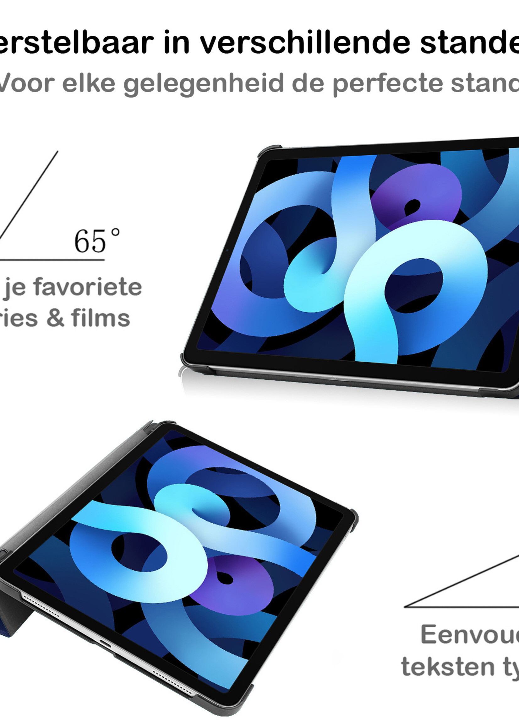 BTH iPad Air 2022 Hoes Luxe Book Case - iPad Air 5 Hoesje Case Cover - Donker Blauw