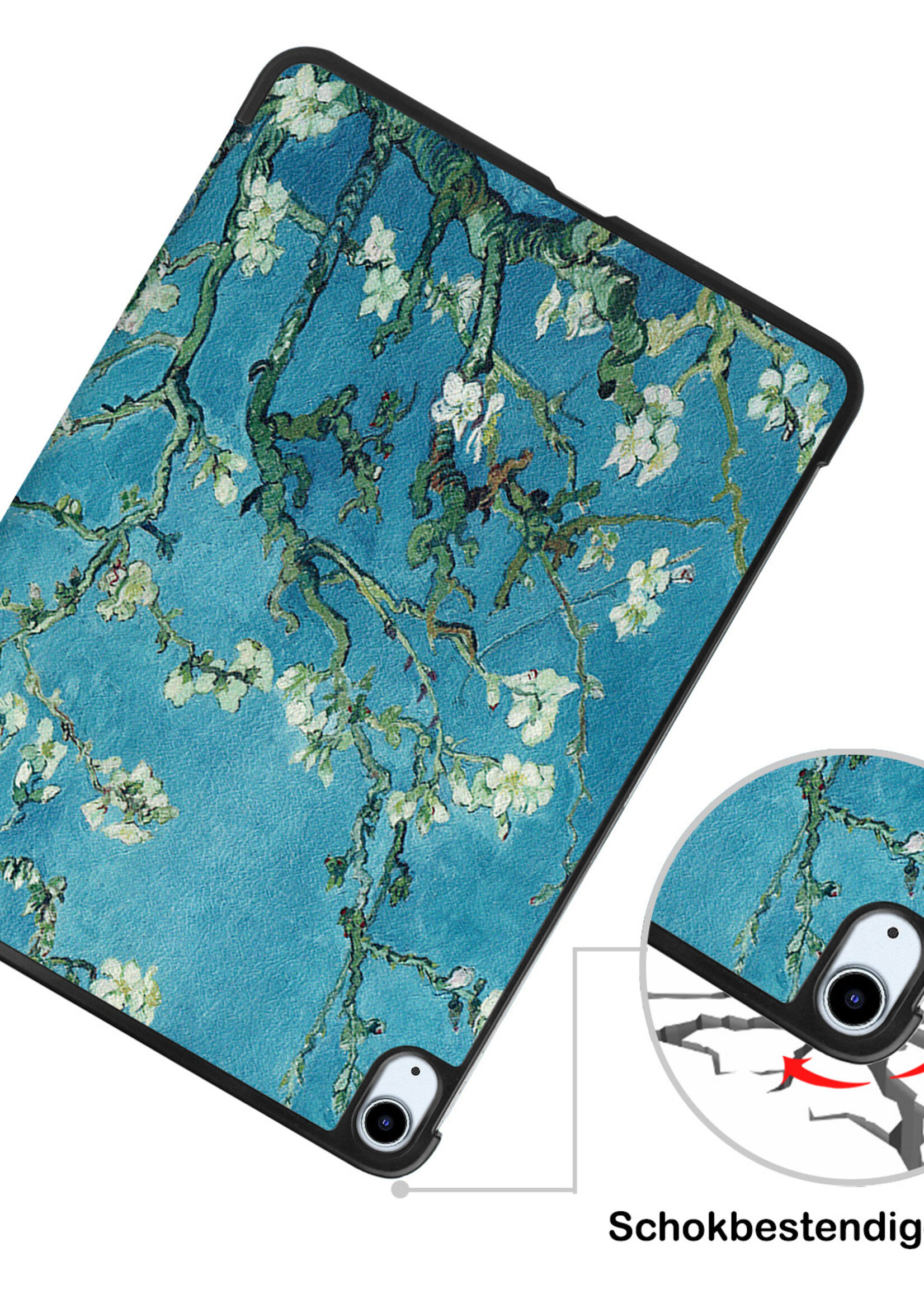 BTH Hoes Geschikt voor iPad Air 2022 Hoes Book Case Hoesje Trifold Cover Met Screenprotector - Hoesje Geschikt voor iPad Air 5 2022 Hoesje Bookcase - Bloesem