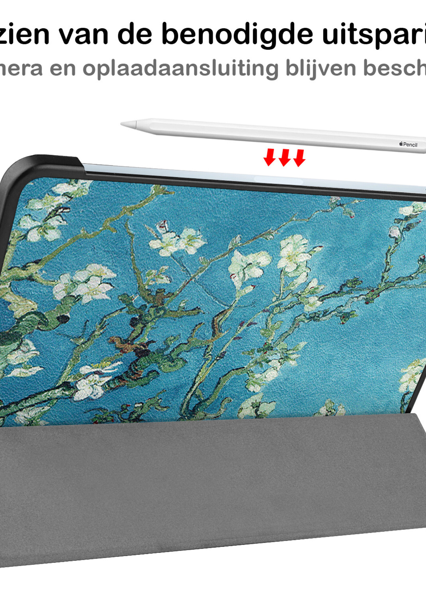 BTH Hoes Geschikt voor iPad Air 2022 Hoes Book Case Hoesje Trifold Cover Met Screenprotector - Hoesje Geschikt voor iPad Air 5 2022 Hoesje Bookcase - Bloesem