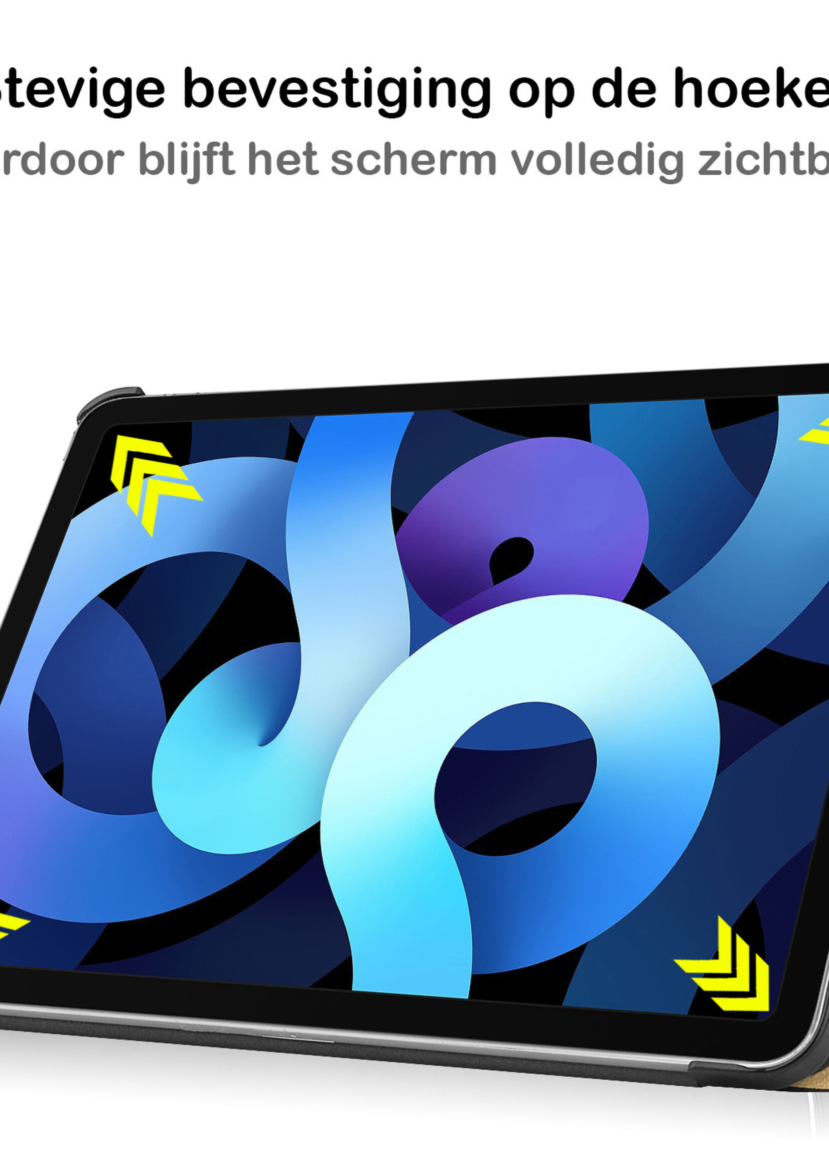 BTH Hoes Geschikt voor iPad Air 2022 Hoes Book Case Hoesje Trifold Cover Met Screenprotector - Hoesje Geschikt voor iPad Air 5 2022 Hoesje Bookcase - Blokken