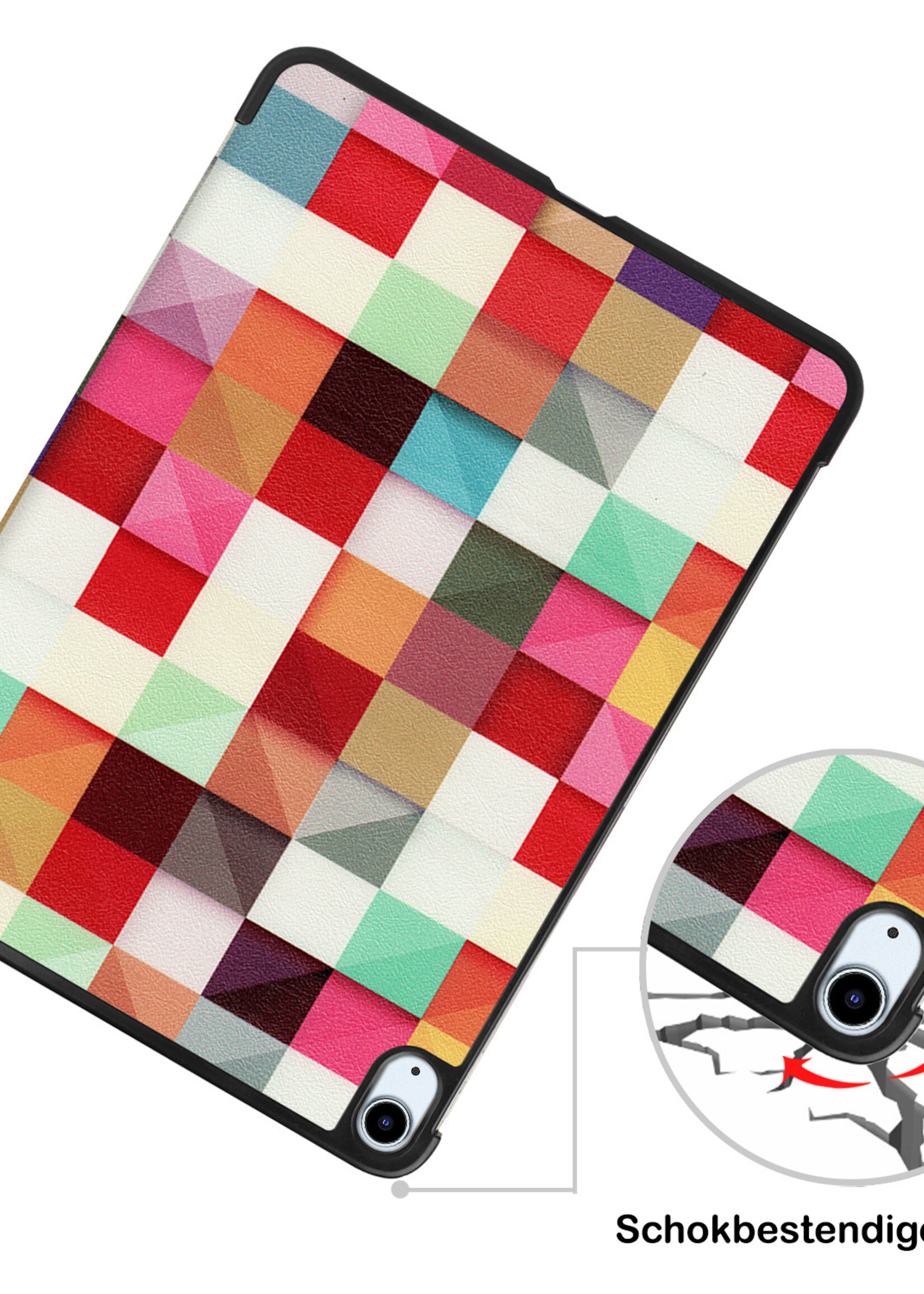 BTH Hoes Geschikt voor iPad Air 2022 Hoes Book Case Hoesje Trifold Cover Met Screenprotector - Hoesje Geschikt voor iPad Air 5 2022 Hoesje Bookcase - Blokken