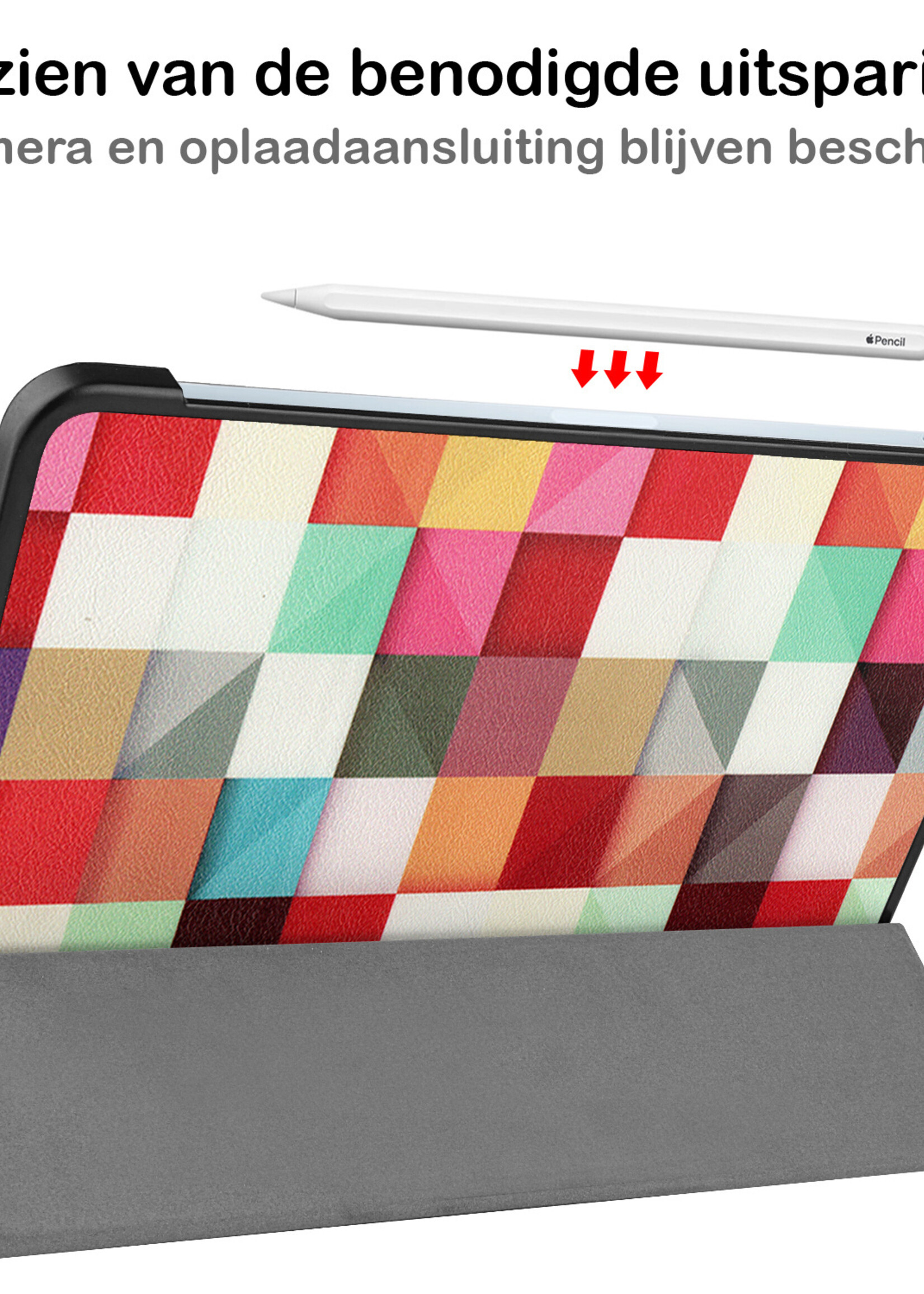 BTH Hoes Geschikt voor iPad Air 2022 Hoes Book Case Hoesje Trifold Cover Met Screenprotector - Hoesje Geschikt voor iPad Air 5 2022 Hoesje Bookcase - Blokken