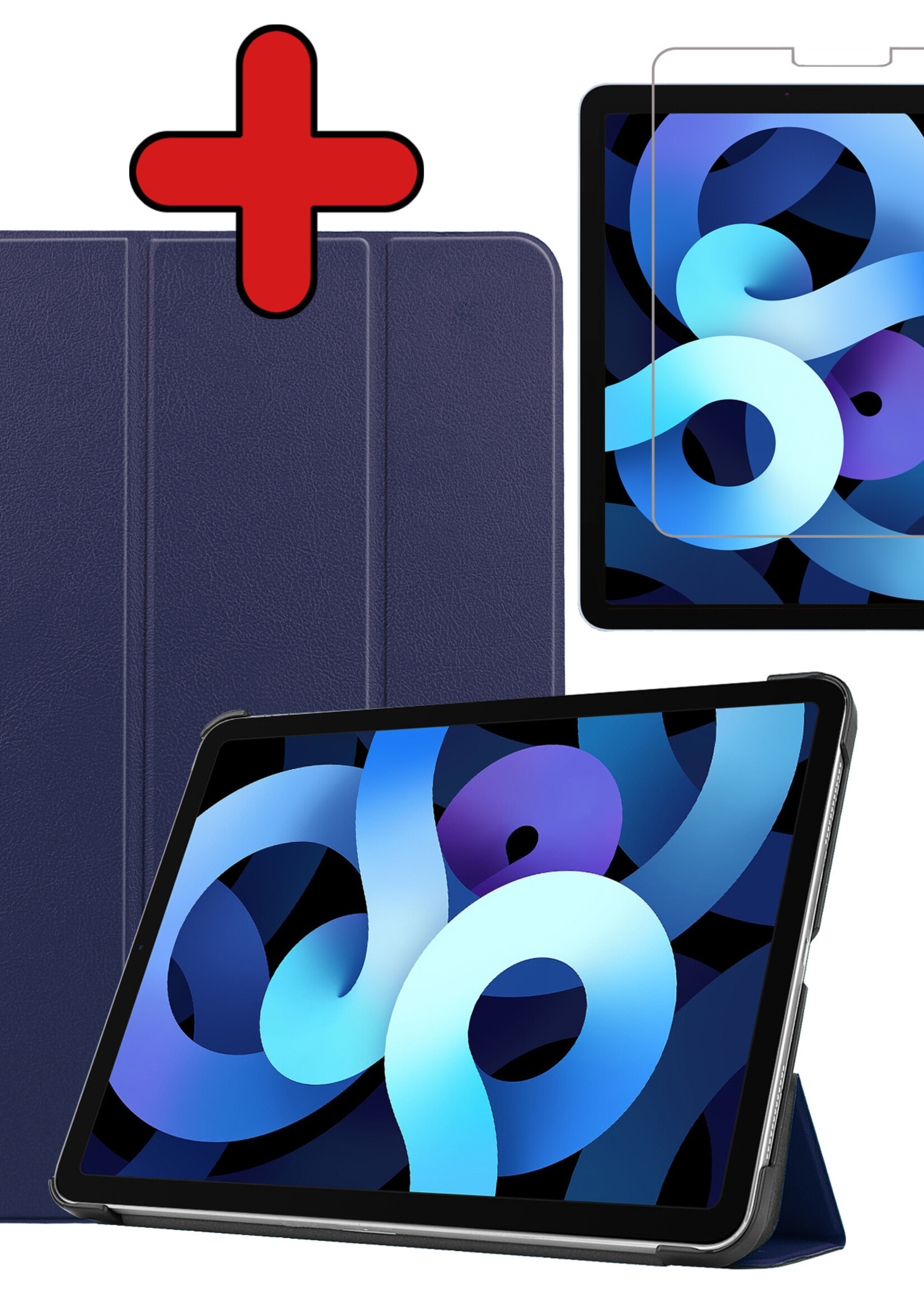 BTH Hoes Geschikt voor iPad Air 2022 Hoes Book Case Hoesje Trifold Cover Met Screenprotector - Hoesje Geschikt voor iPad Air 5 2022 Hoesje Bookcase - Donkerblauw