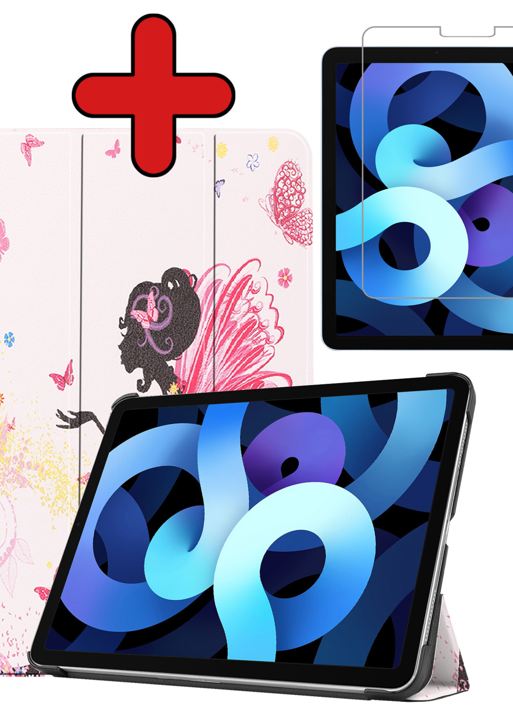BTH Hoes Geschikt voor iPad Air 2022 Hoes Book Case Hoesje Trifold Cover Met Screenprotector - Hoesje Geschikt voor iPad Air 5 2022 Hoesje Bookcase - Elfje