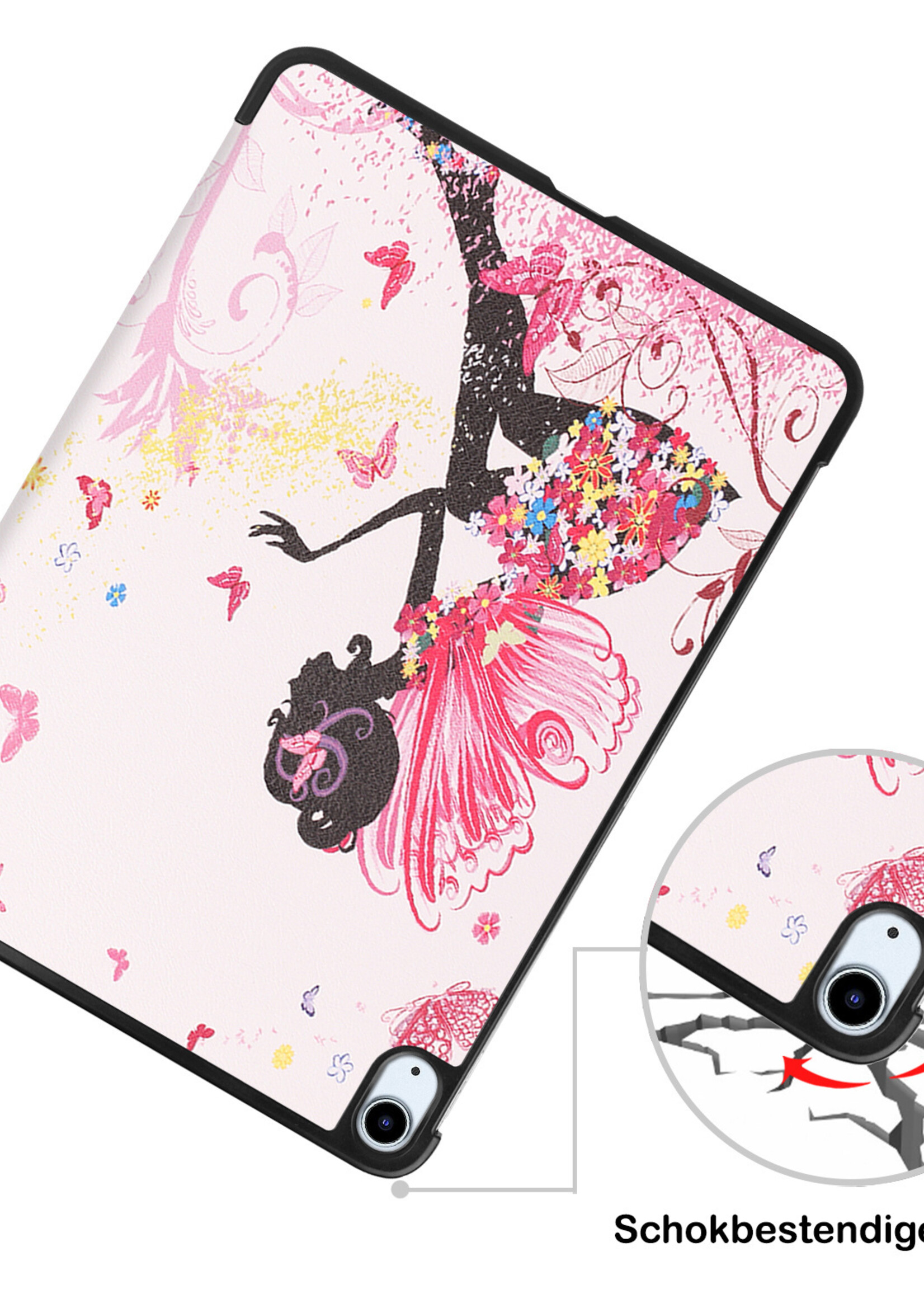 BTH Hoes Geschikt voor iPad Air 2022 Hoes Book Case Hoesje Trifold Cover Met Screenprotector - Hoesje Geschikt voor iPad Air 5 2022 Hoesje Bookcase - Elfje