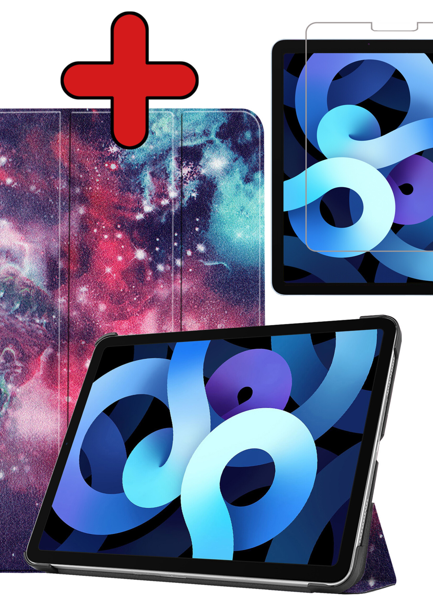 BTH Hoes Geschikt voor iPad Air 2022 Hoes Book Case Hoesje Trifold Cover Met Screenprotector - Hoesje Geschikt voor iPad Air 5 2022 Hoesje Bookcase - Galaxy