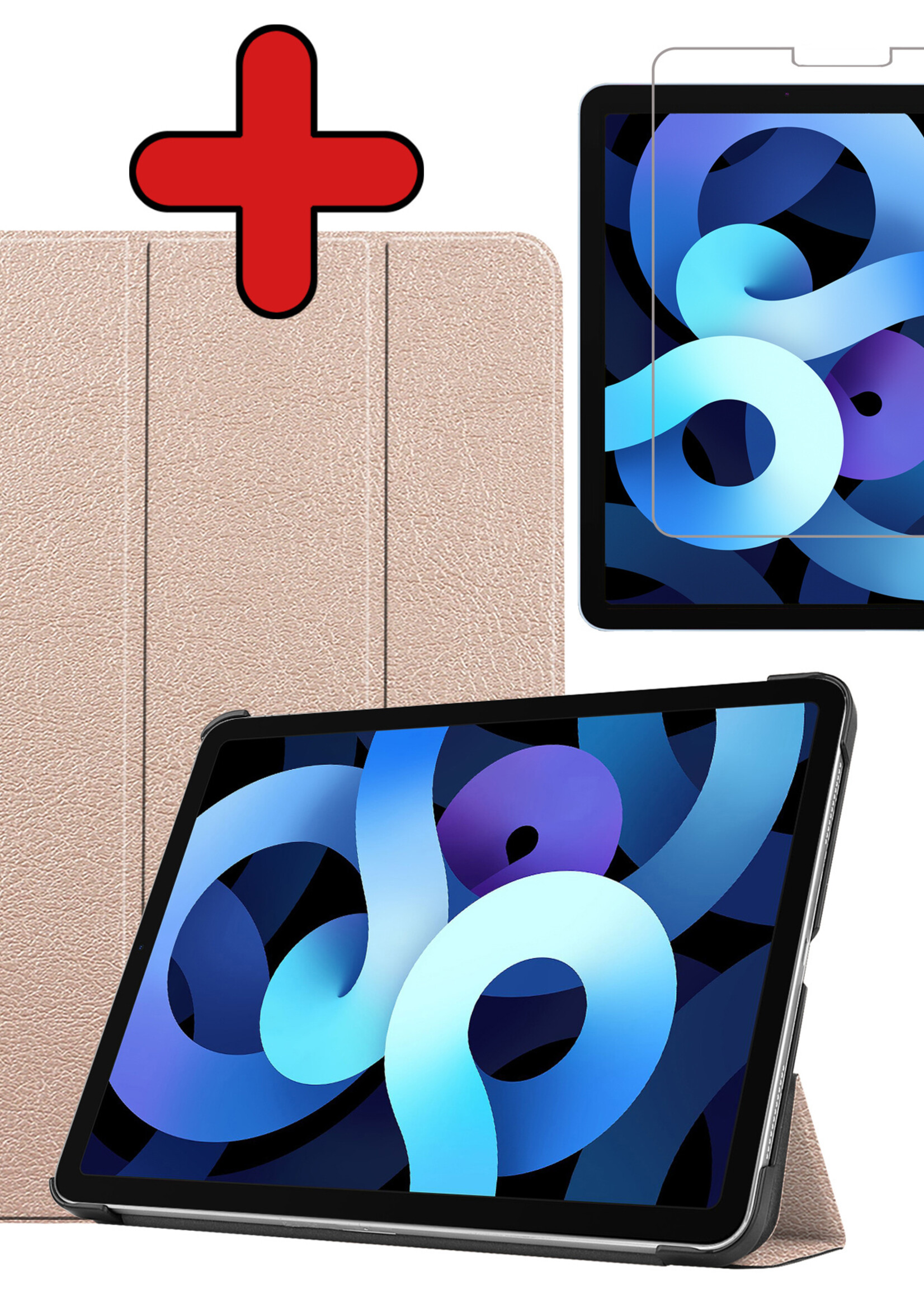 BTH Hoes Geschikt voor iPad Air 2022 Hoes Book Case Hoesje Trifold Cover Met Screenprotector - Hoesje Geschikt voor iPad Air 5 2022 Hoesje Bookcase - Goud