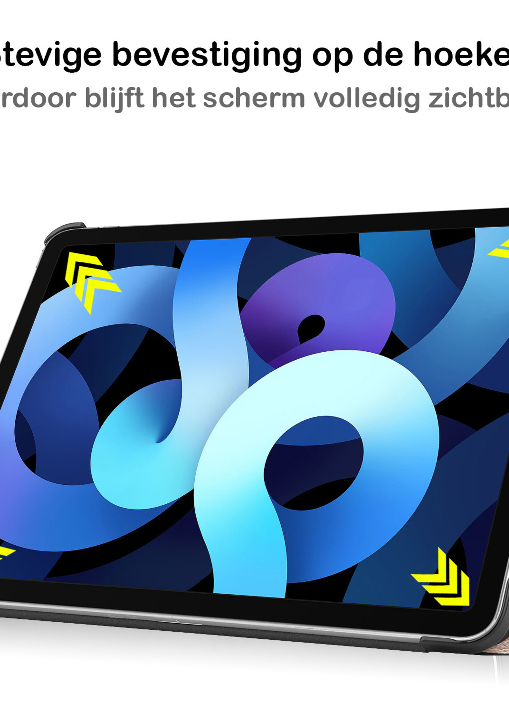 BTH Hoes Geschikt voor iPad Air 2022 Hoes Book Case Hoesje Trifold Cover Met Screenprotector - Hoesje Geschikt voor iPad Air 5 2022 Hoesje Bookcase - Goud