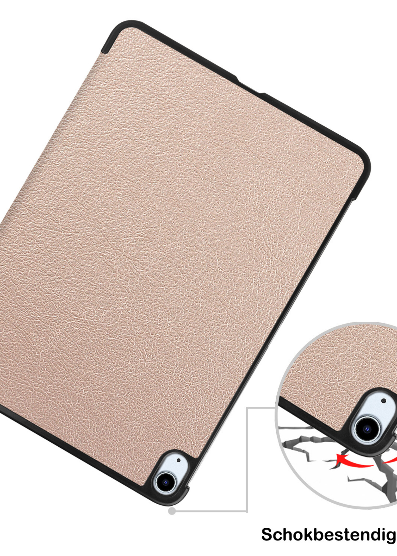 BTH Hoes Geschikt voor iPad Air 2022 Hoes Book Case Hoesje Trifold Cover Met Screenprotector - Hoesje Geschikt voor iPad Air 5 2022 Hoesje Bookcase - Goud