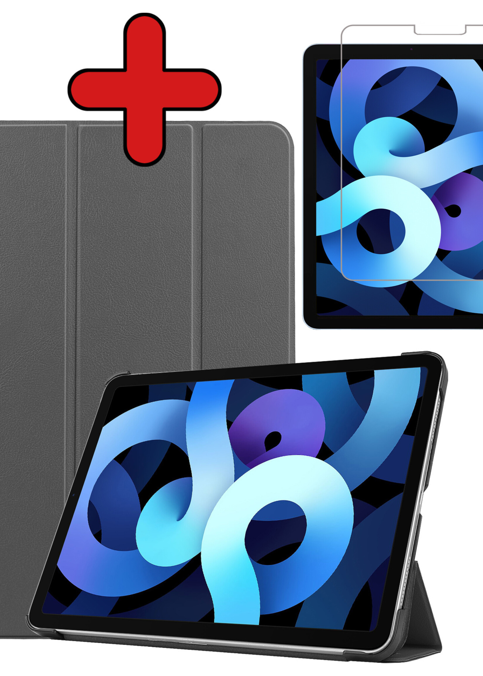 BTH Hoes Geschikt voor iPad Air 2022 Hoes Book Case Hoesje Trifold Cover Met Screenprotector - Hoesje Geschikt voor iPad Air 5 2022 Hoesje Bookcase - Grijs