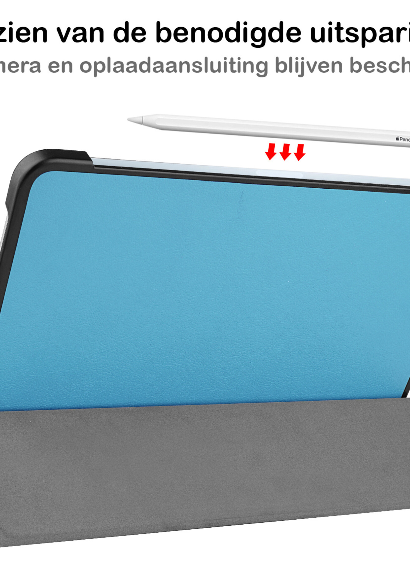BTH Hoes Geschikt voor iPad Air 2022 Hoes Book Case Hoesje Trifold Cover Met Screenprotector - Hoesje Geschikt voor iPad Air 5 2022 Hoesje Bookcase - Lichtblauw