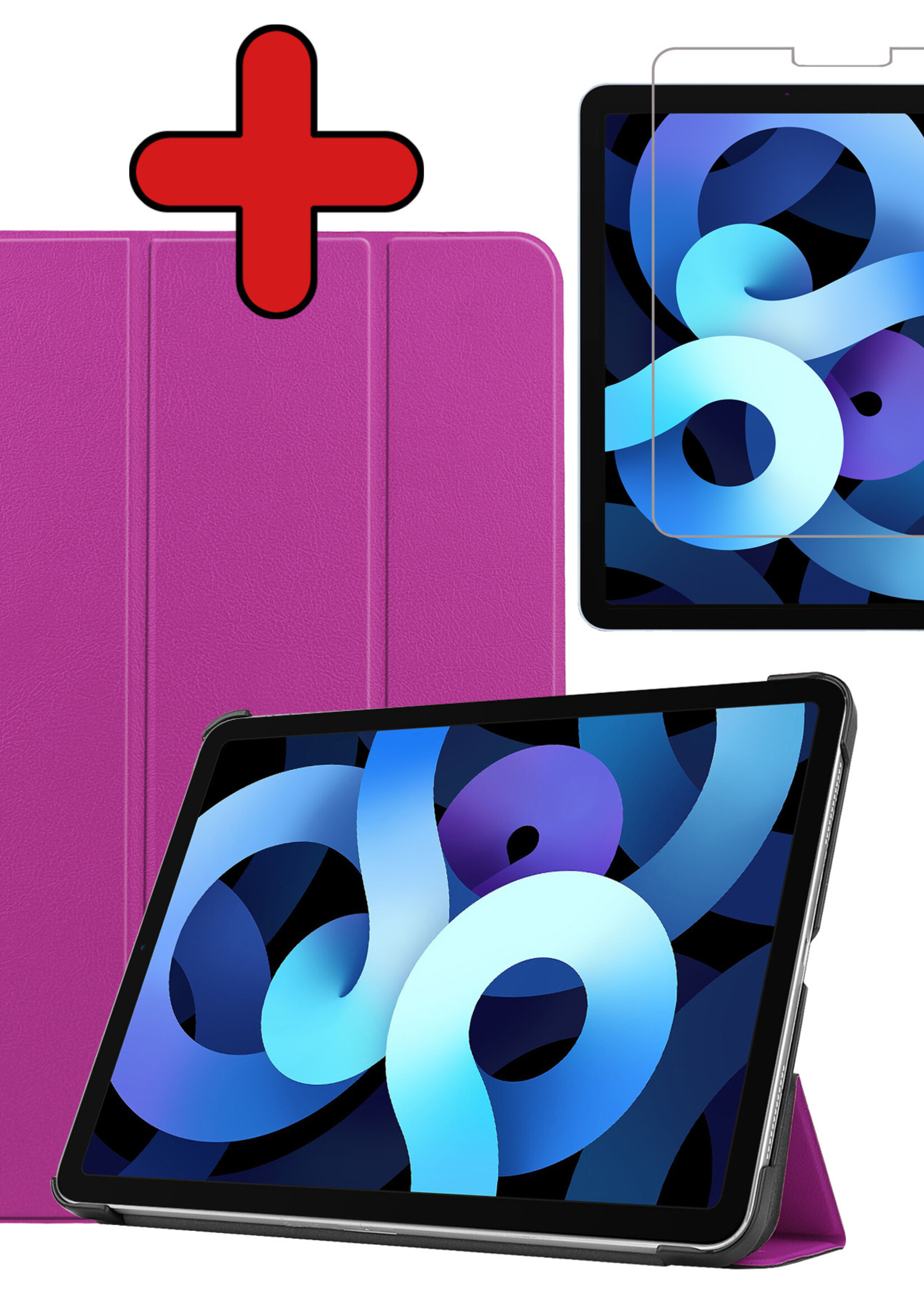 BTH Hoes Geschikt voor iPad Air 2022 Hoes Book Case Hoesje Trifold Cover Met Screenprotector - Hoesje Geschikt voor iPad Air 5 2022 Hoesje Bookcase - Paars